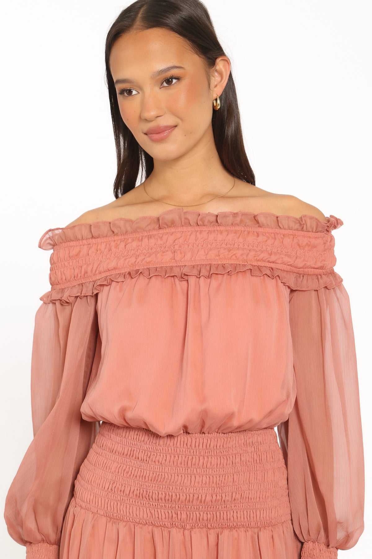 Paris Off Shoulder Maxi Dress in Vintage Mauve – view 2 of 5
