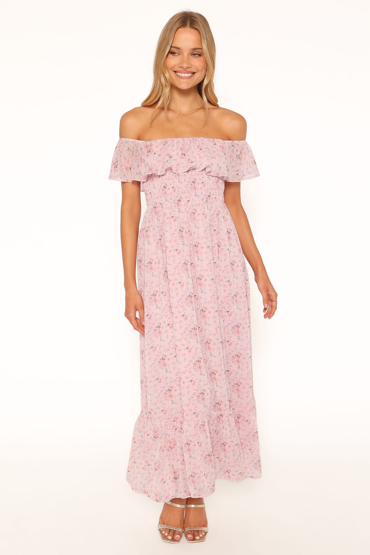 Priscilla Strapless Midi Dress in Pink Floral – view 1 of 5