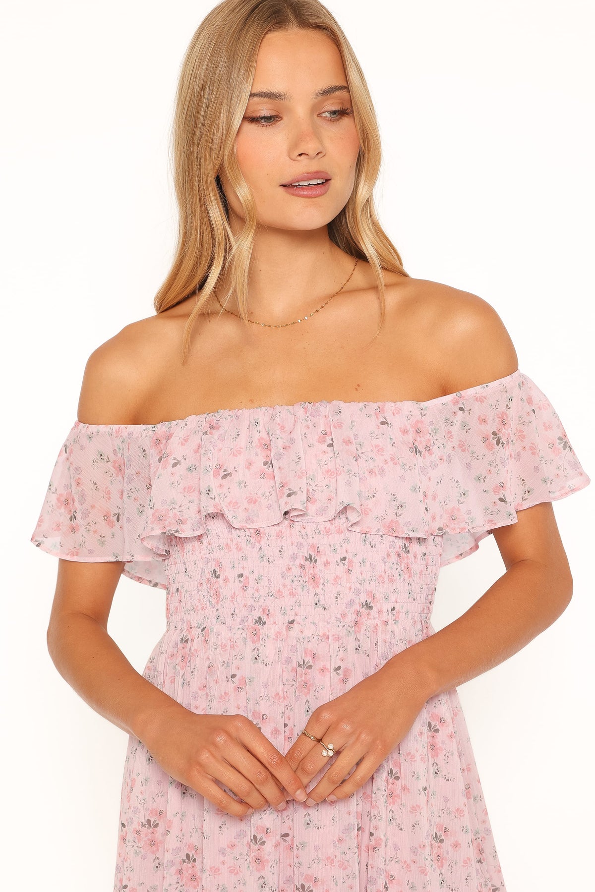 Priscilla Strapless Midi Dress in Pink Floral – view 2 of 5