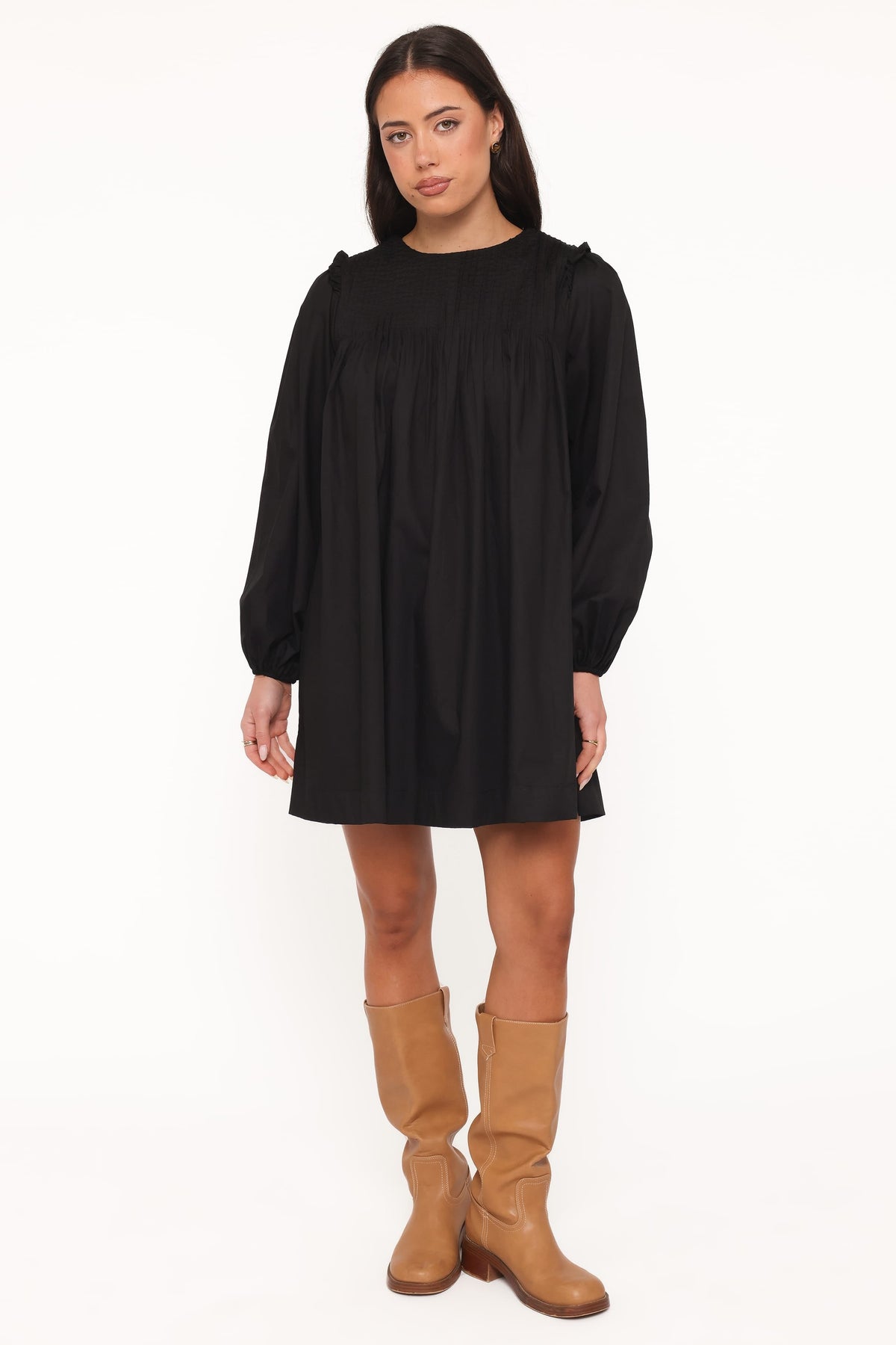 Wyatt Long Sleeve Mini Dress in Black – view 1 of 6