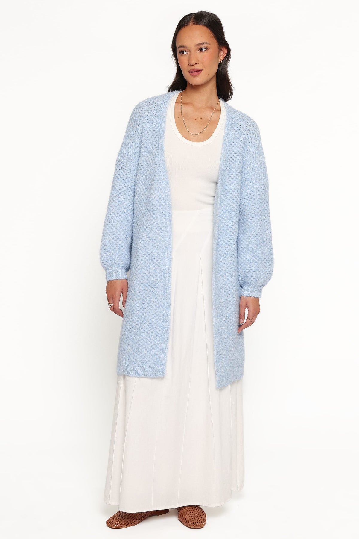 Carla Textured Long Cardigan in Light Blue – view 5 of 6