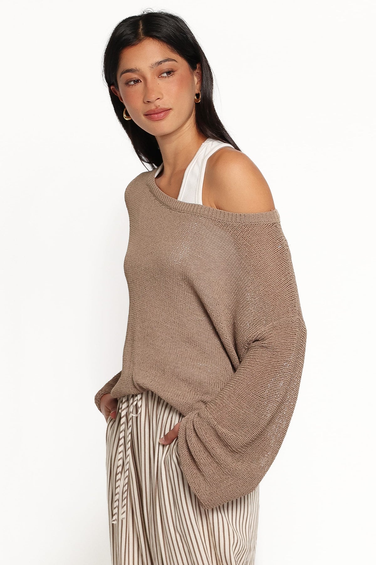Florica Off Shoulder Sweater in Olive – view 3 of 6