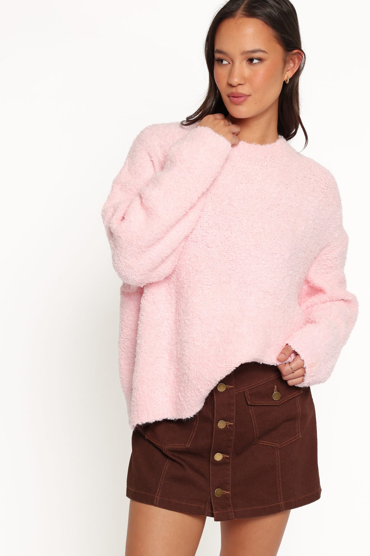Freida Boucle Knit Sweater in Pink – view 1 of 6