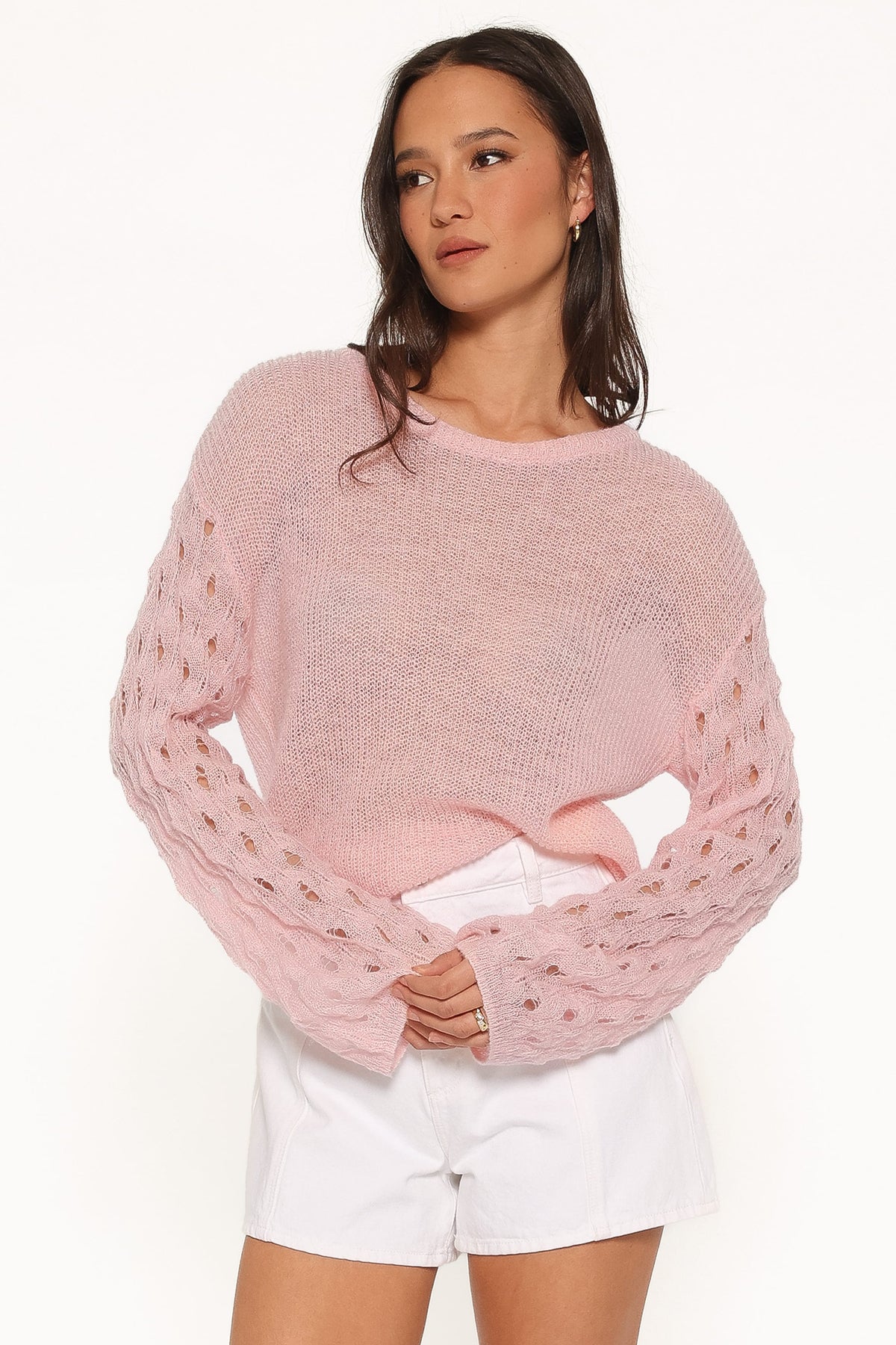 Janina Open Stitch Sweater in Pink – view 2 of 7