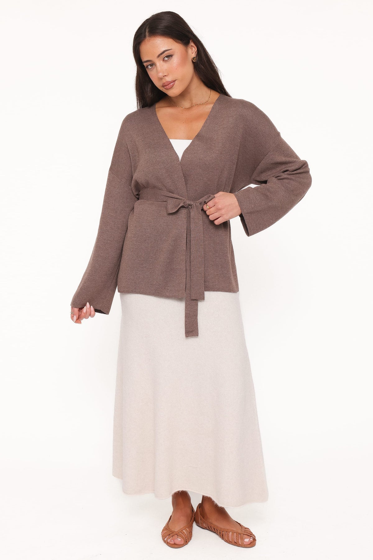 Mallory Wrap Cardigan in Brown – view 5 of 6