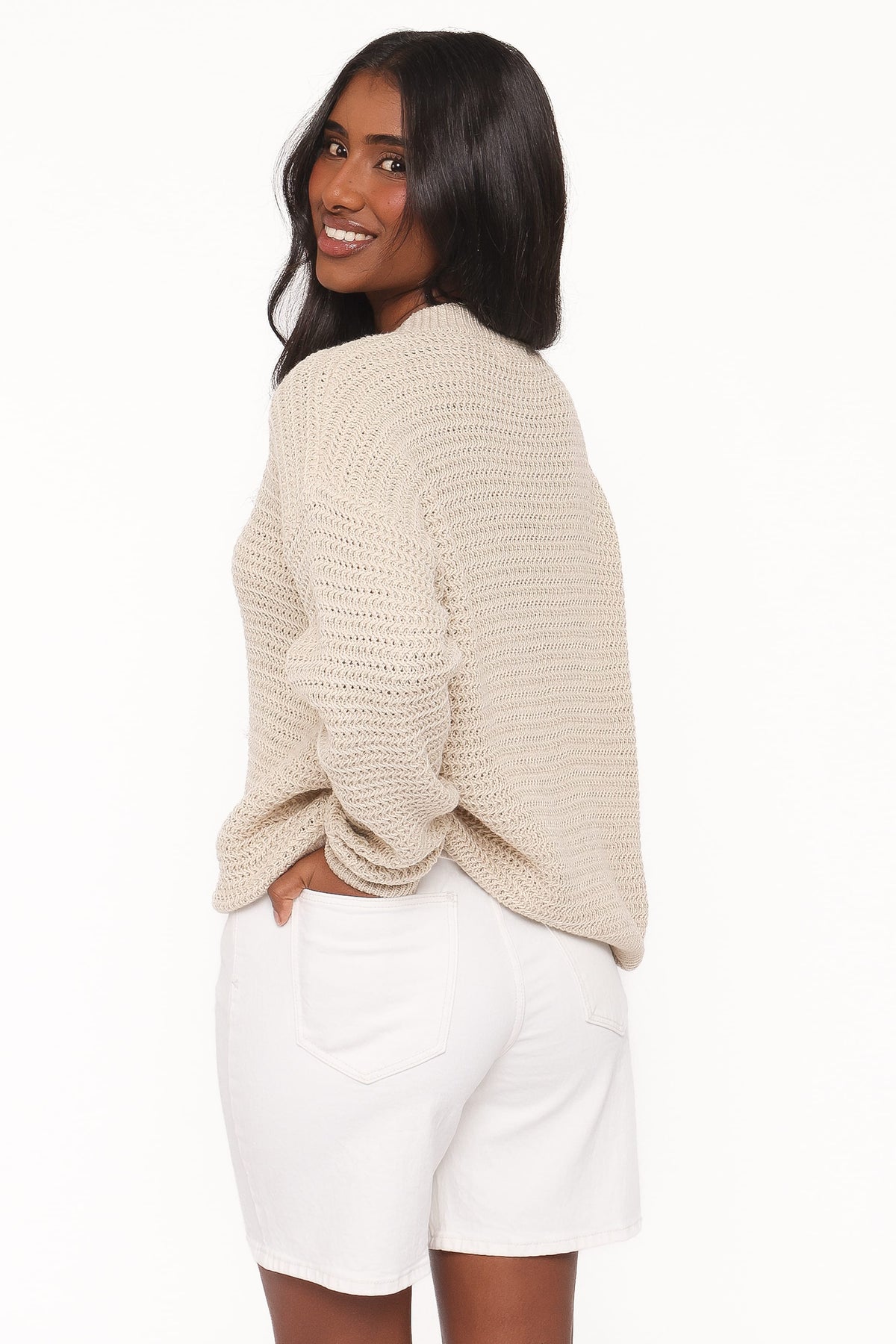 Melane Open Stitch Sweater in Beige – view 4 of 7