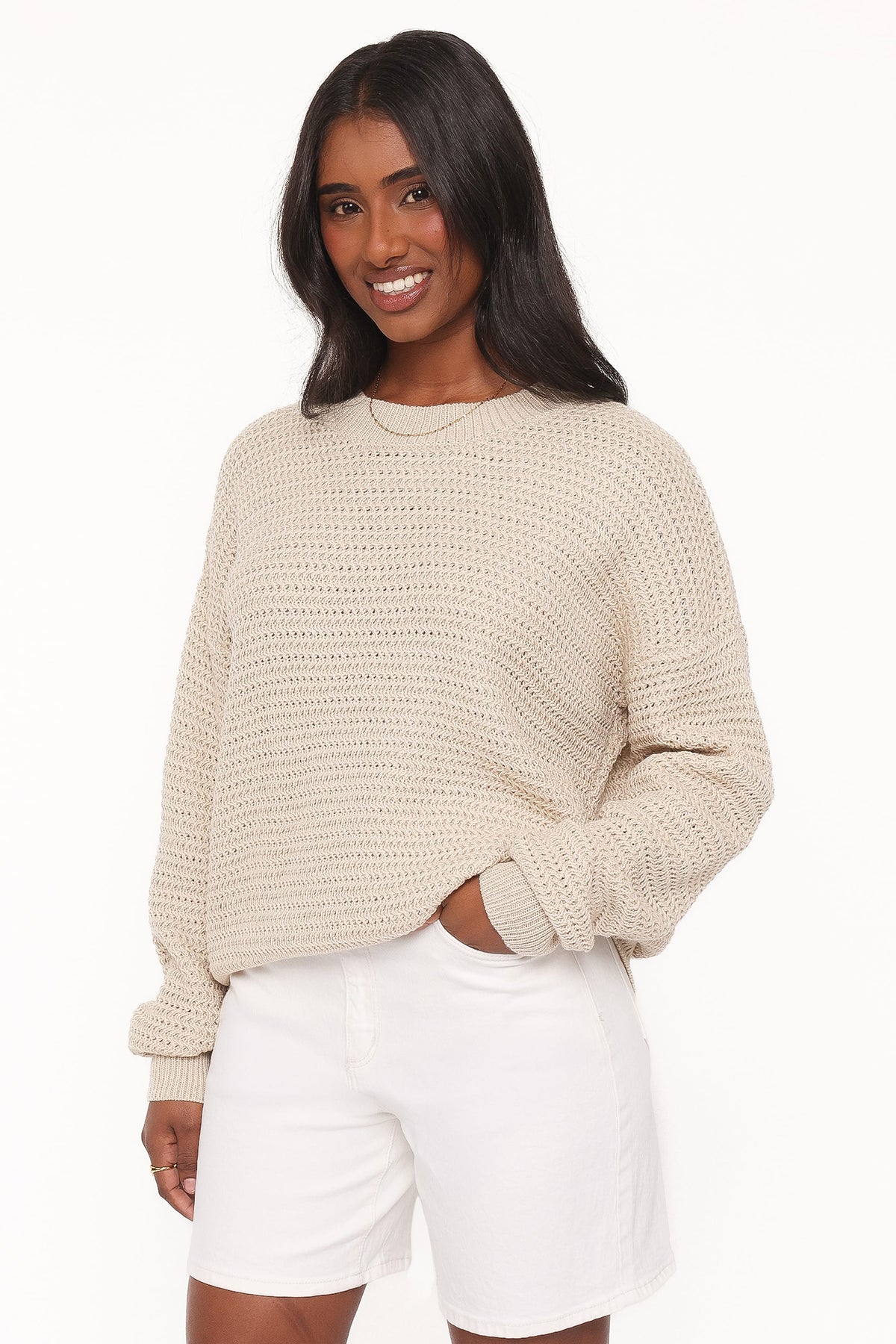 Melane Open Stitch Sweater in Beige – view 3 of 7