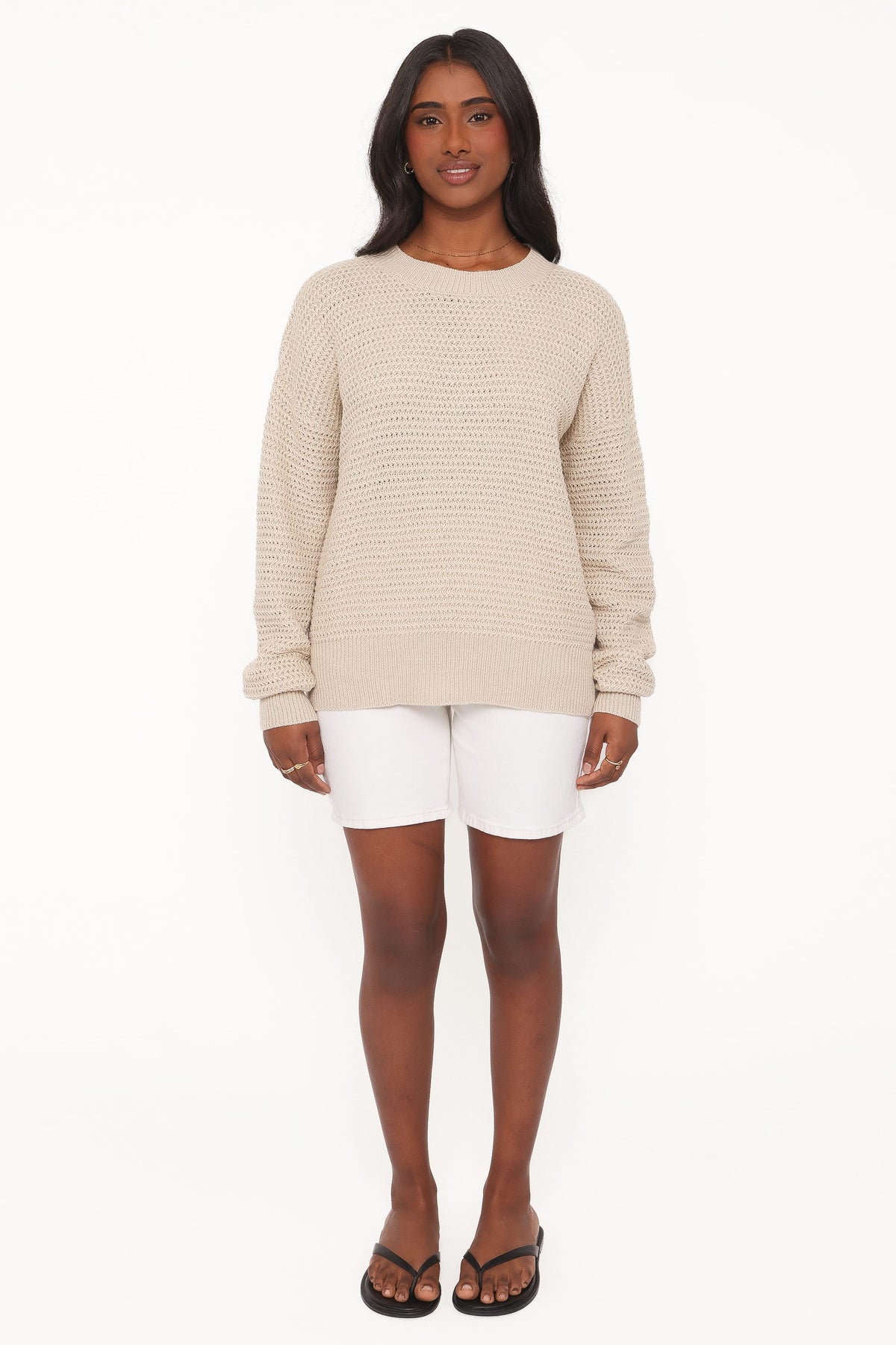Melane Open Stitch Sweater in Beige – view 6 of 7