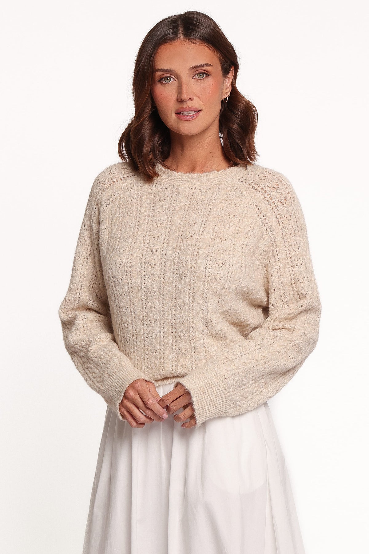 Reece Pointelle Sweater in Sand – view 3 of 7