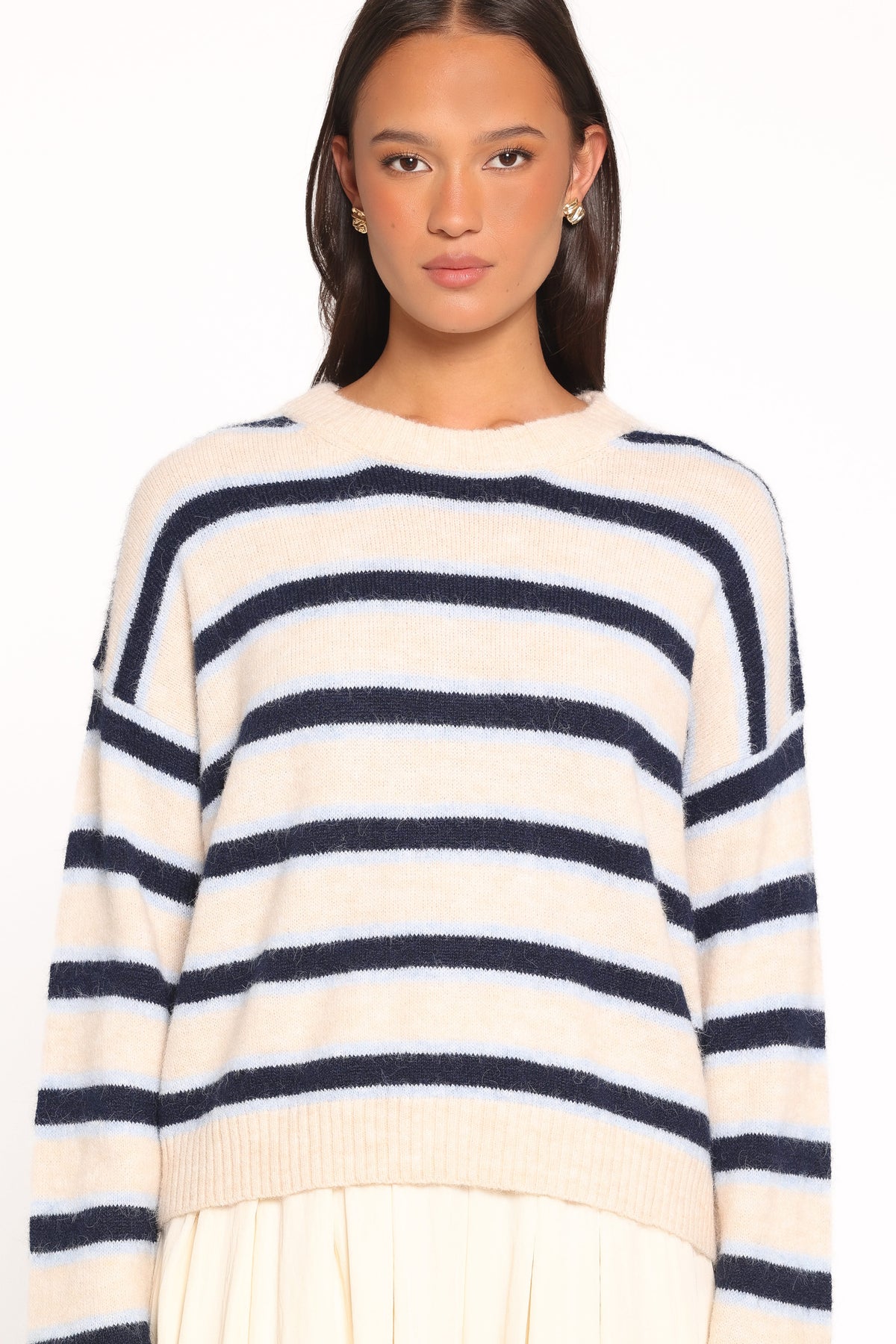 Renae Knit Sweater in White Blue Stripe – view 2 of 6