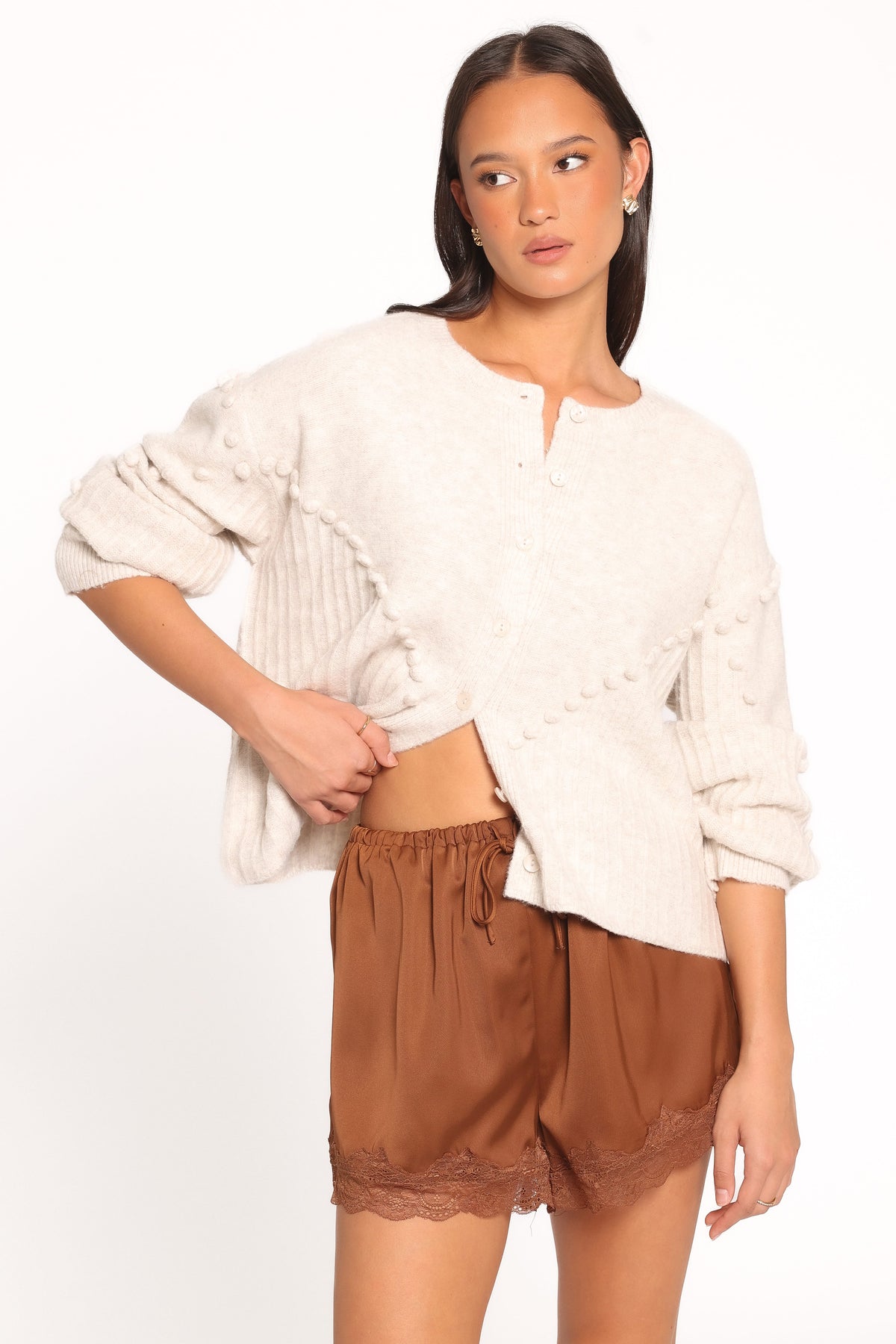 Tiziana Bobble Cardigan in Oatmeal – view 5 of 14