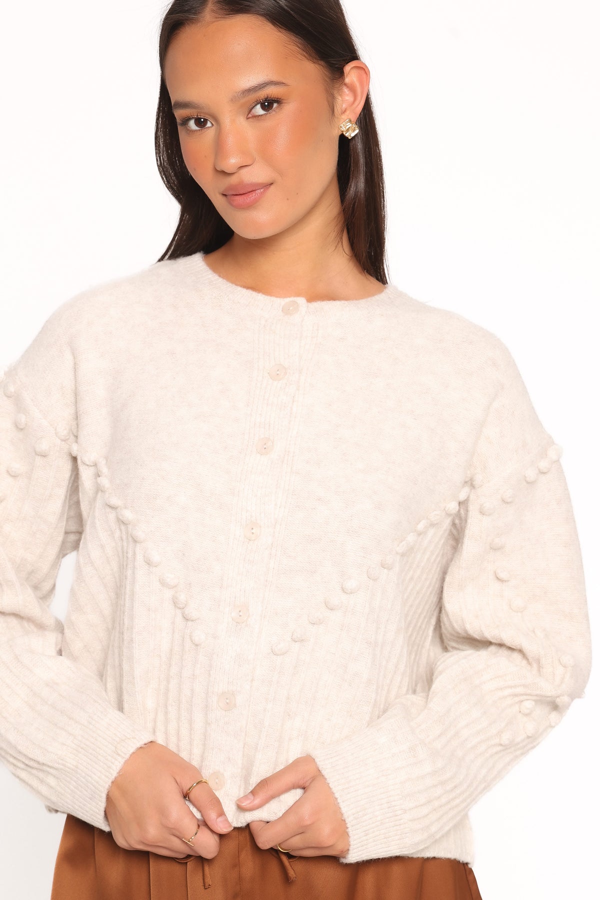 Tiziana Bobble Cardigan in Oatmeal – view 2 of 14