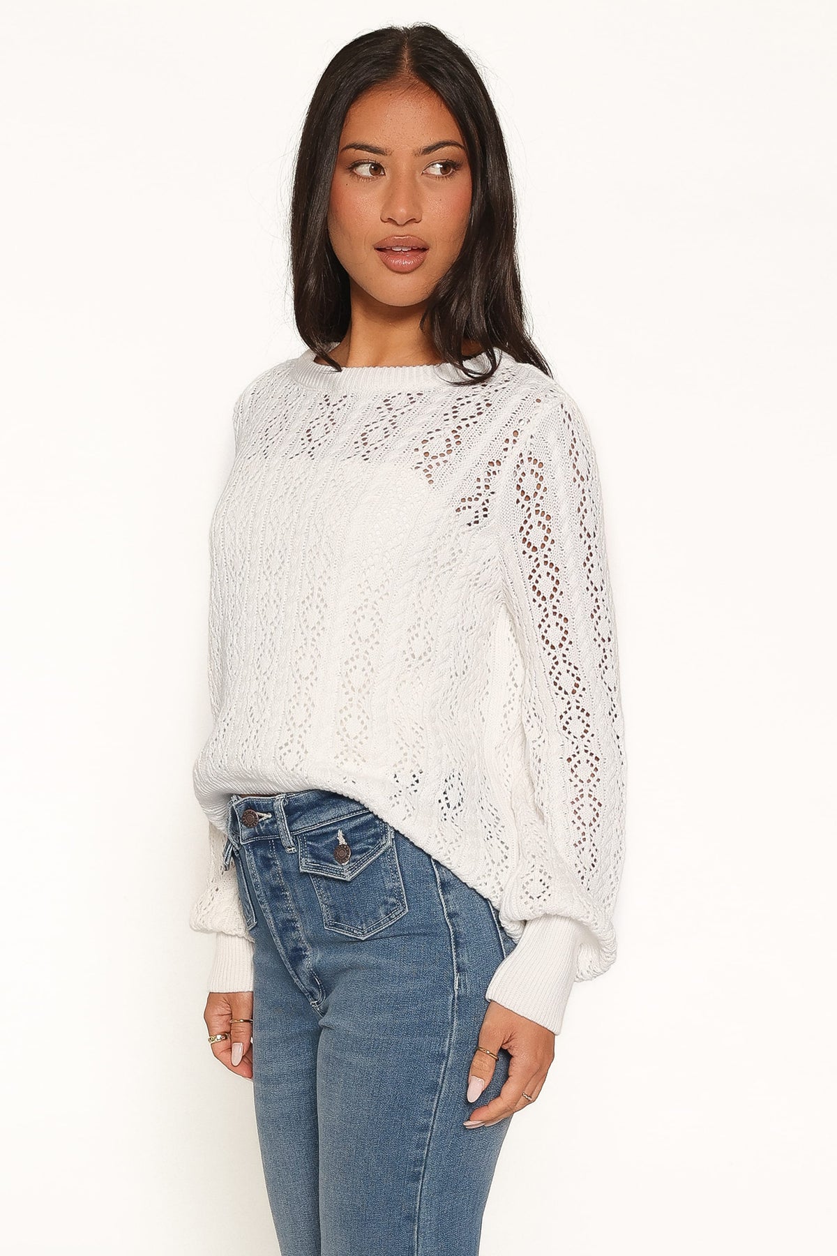 Tyler Pointelle Sweater in White – view 3 of 6