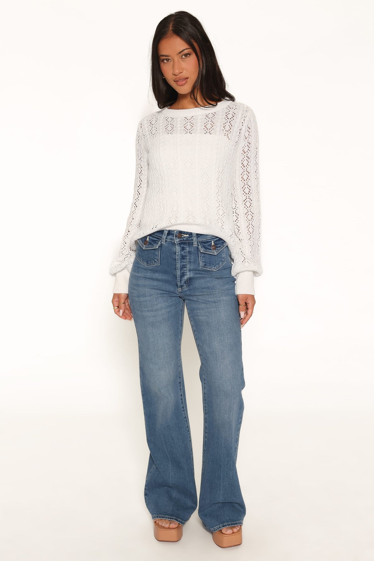 Tyler Pointelle Sweater in White – view 5 of 6