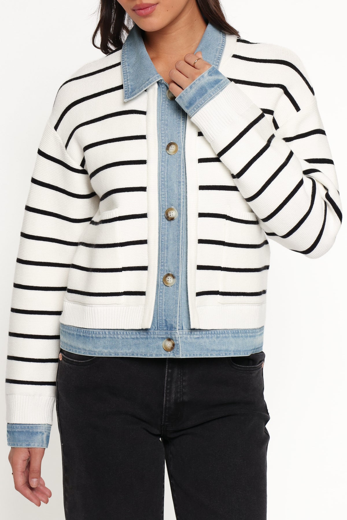 Uma Denim Collar Cardigan in Cream – view 5 of 6