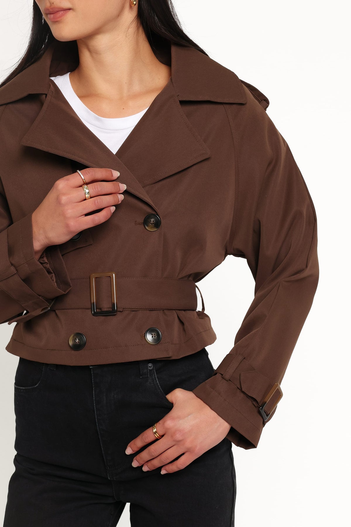 Charlie Cropped Trench Coat in Dark Brown – view 6 of 7