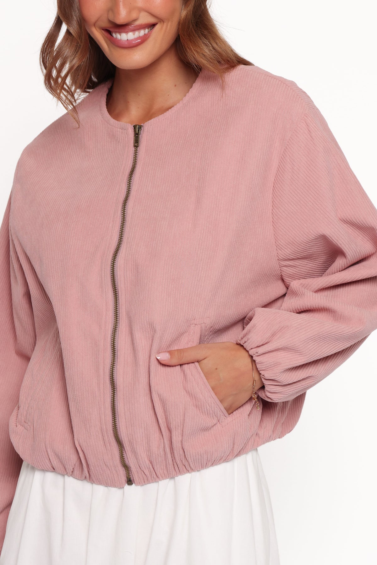 Elisa Cropped Bomber in Dusty Pink Corduroy – view 2 of 8