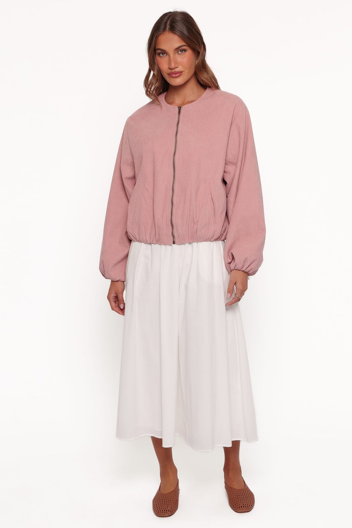 Elisa Cropped Bomber in Dusty Pink Corduroy – view 6 of 8