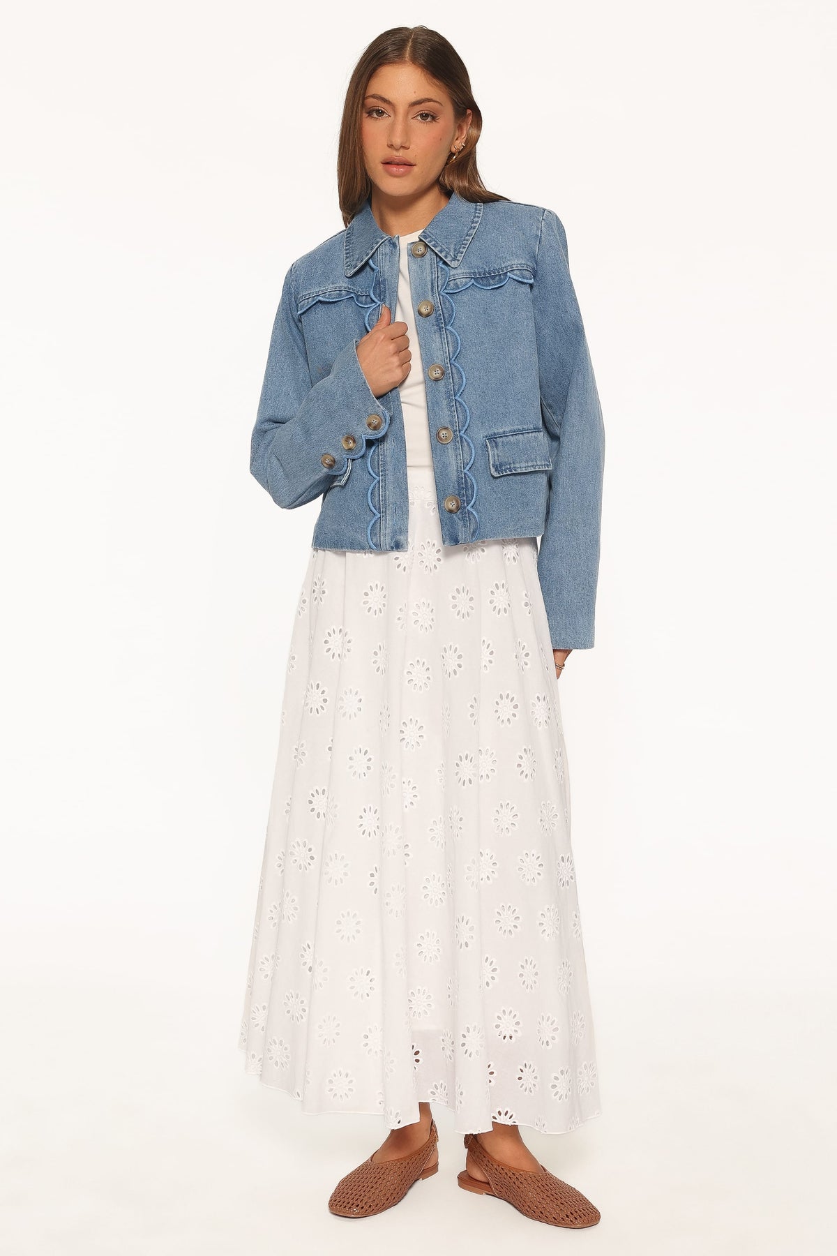 Heidi Scallop Trim Denim Jacket in Medium Wash – view 2 of 6