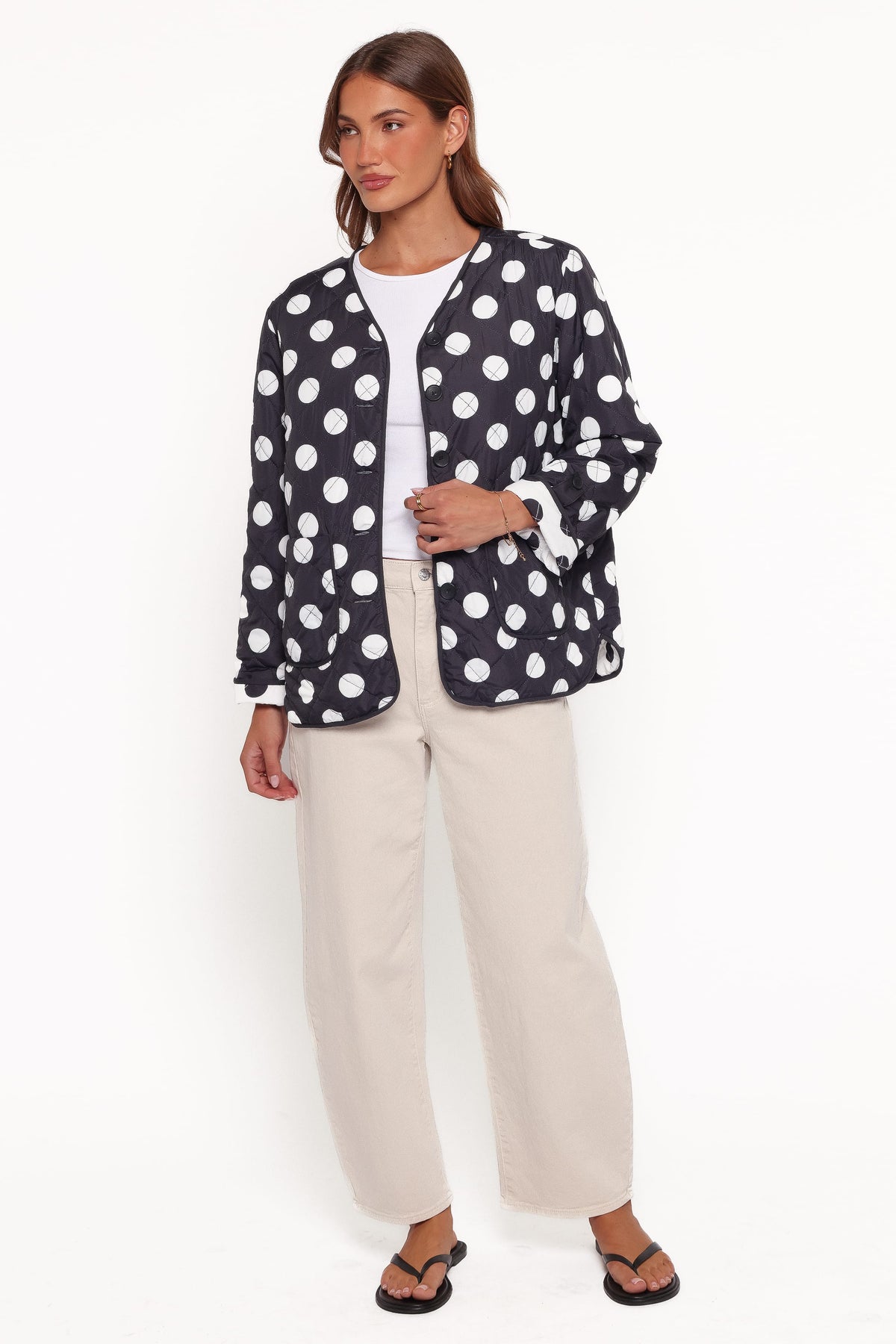 Immy Reversible Puffer Jacket in Black/White Dot – view 7 of 9