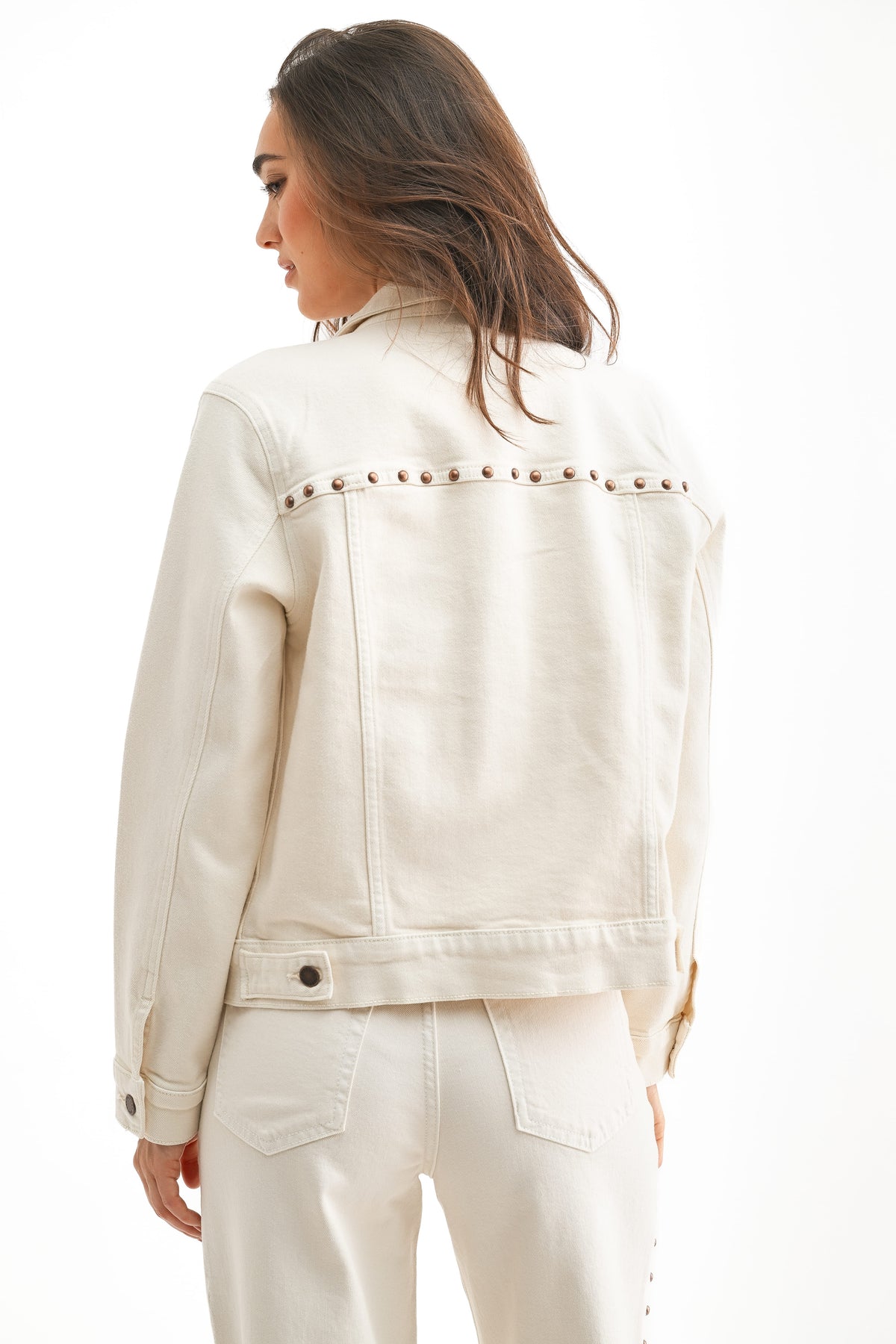 Just Black Studded Denim Jacket in Cream – view 3 of 3