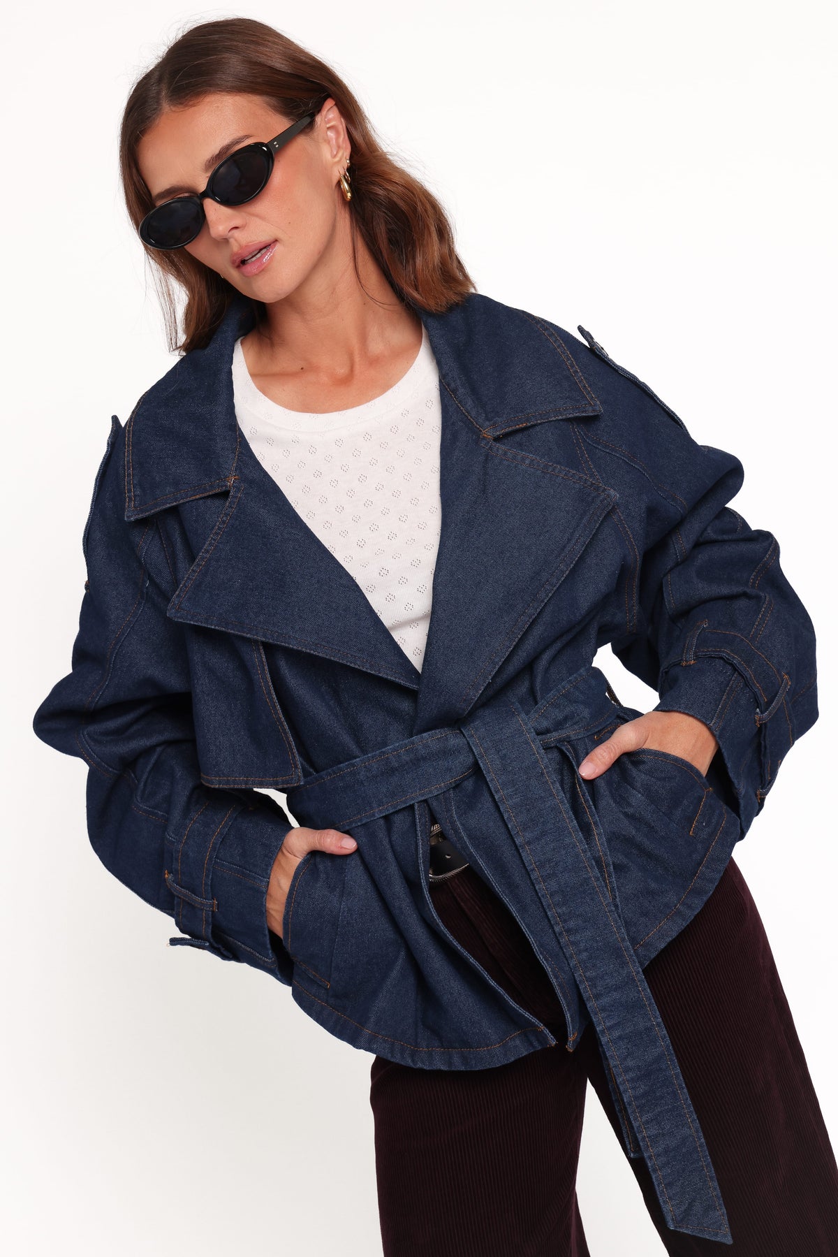Miranda Cropped Denim Trench in Indigo Wash – view 1 of 7