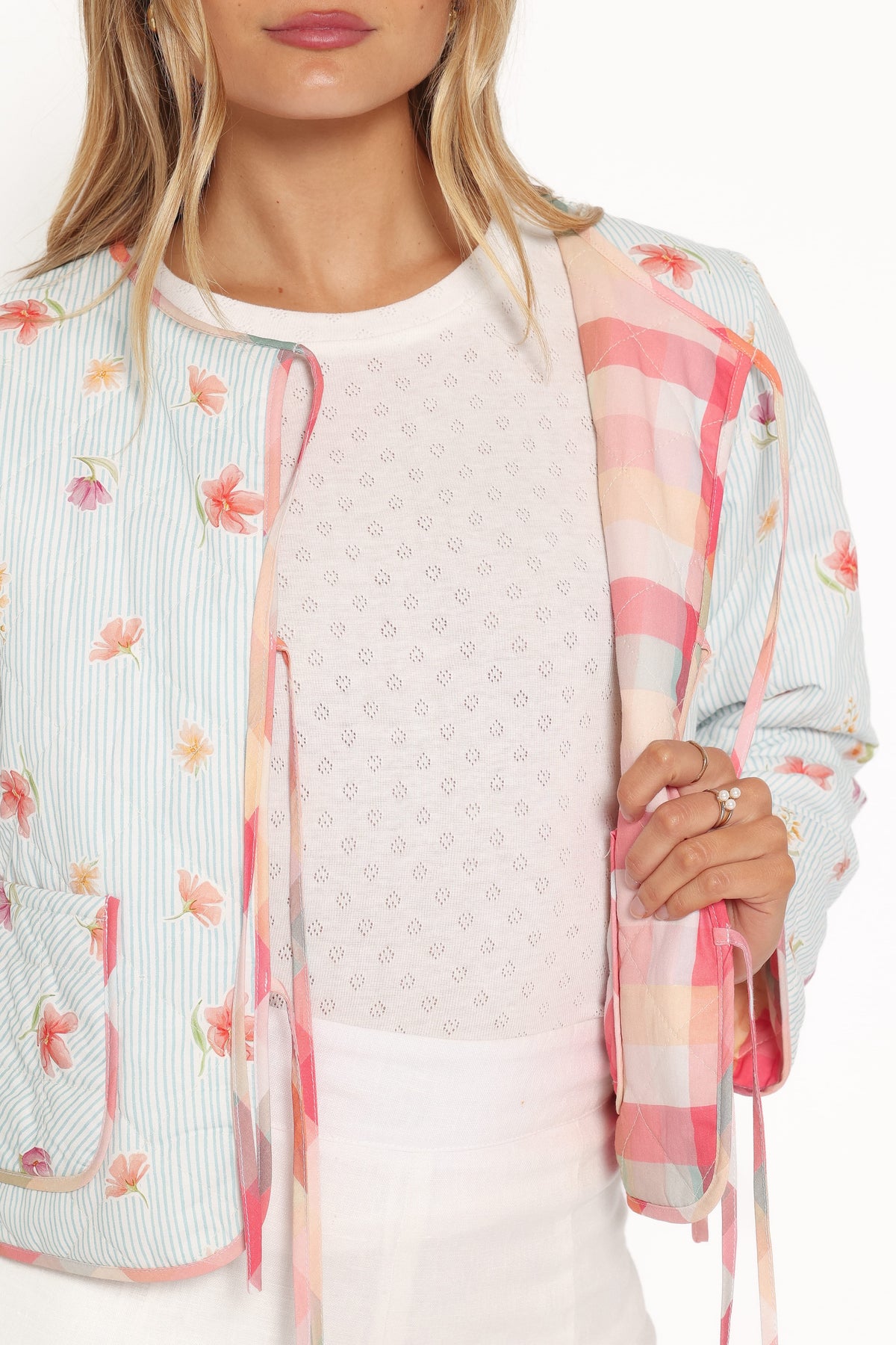 Percy Reversible Quilted Jacket in Blue Garden Stripe – view 7 of 10