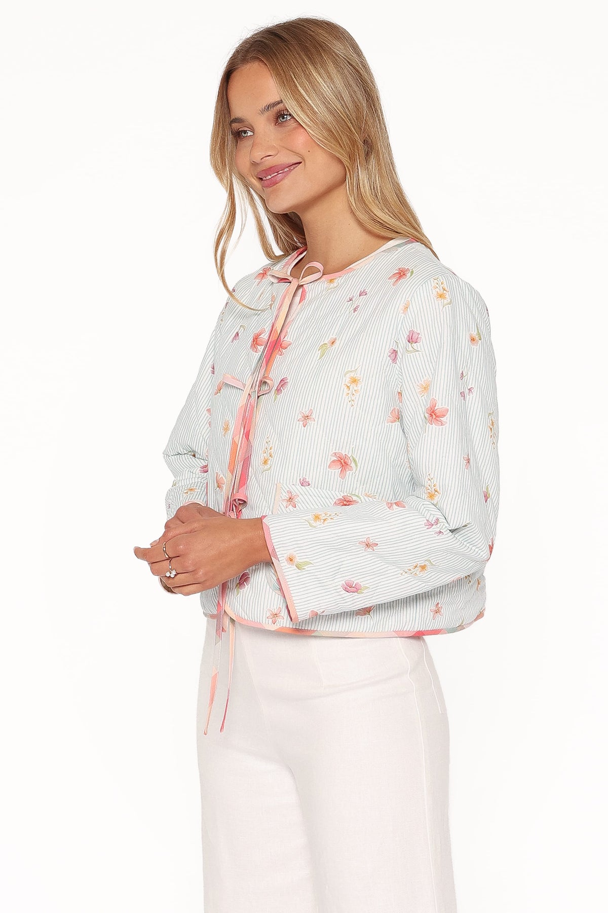 Percy Reversible Quilted Jacket in Blue Garden Stripe – view 4 of 10