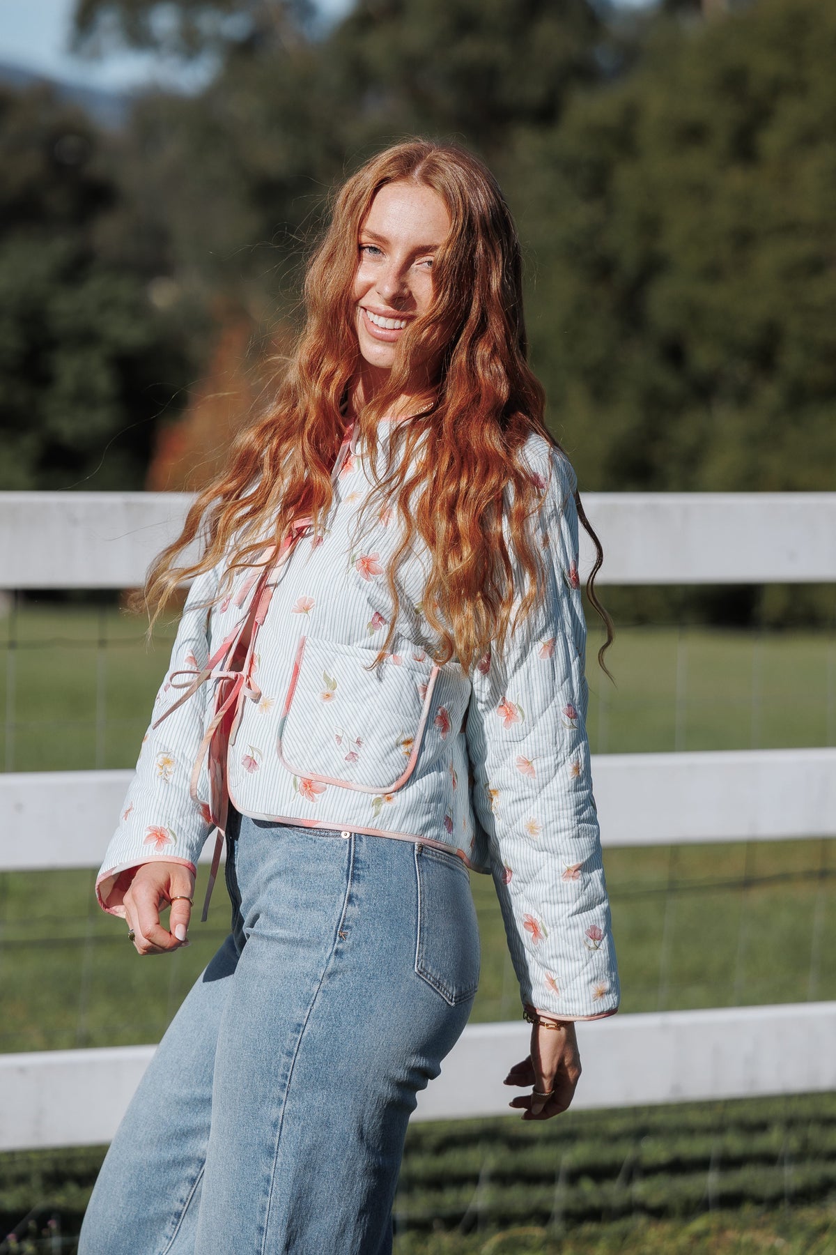 Percy Reversible Quilted Jacket in Blue Garden Stripe – view 1 of 10