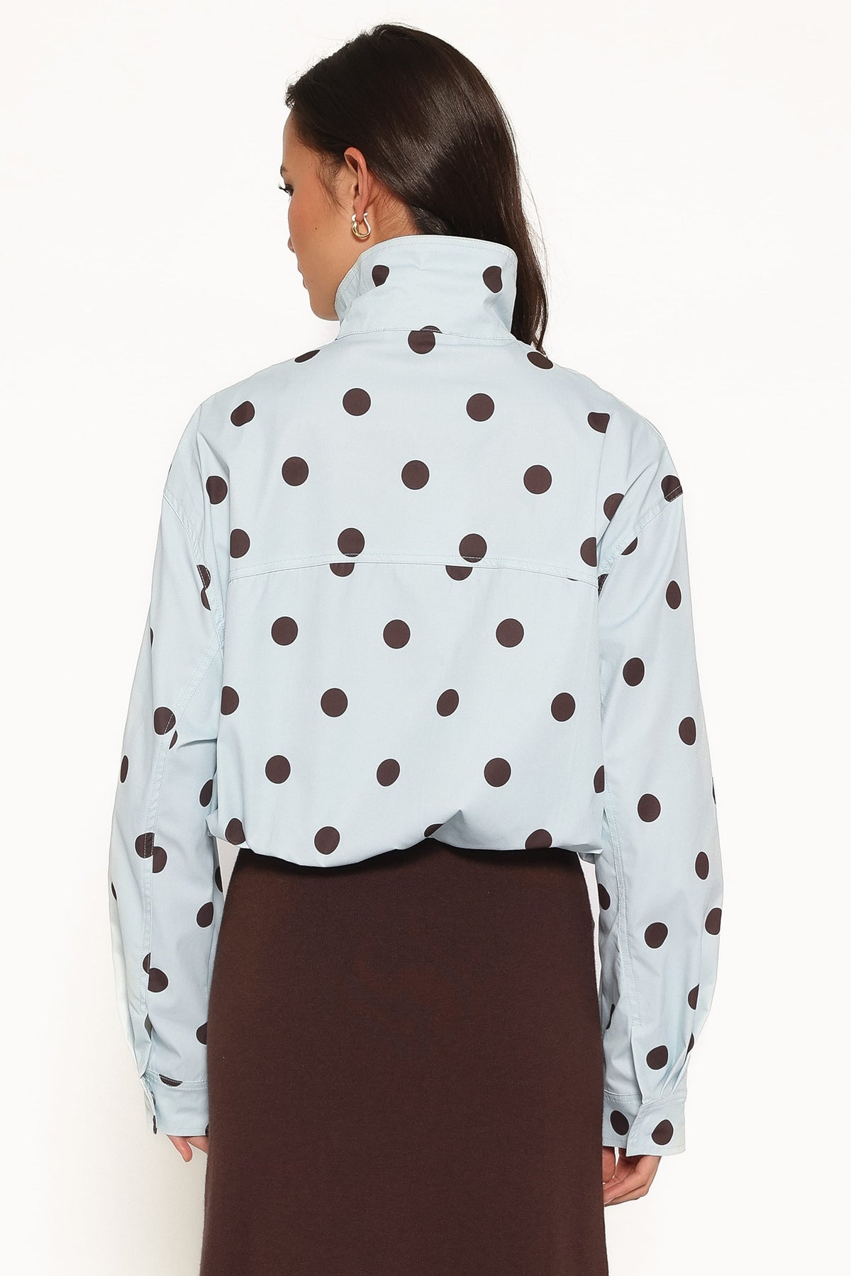 Zoella Funnel Neck Jacket in Blue Polka Dot – view 4 of 7