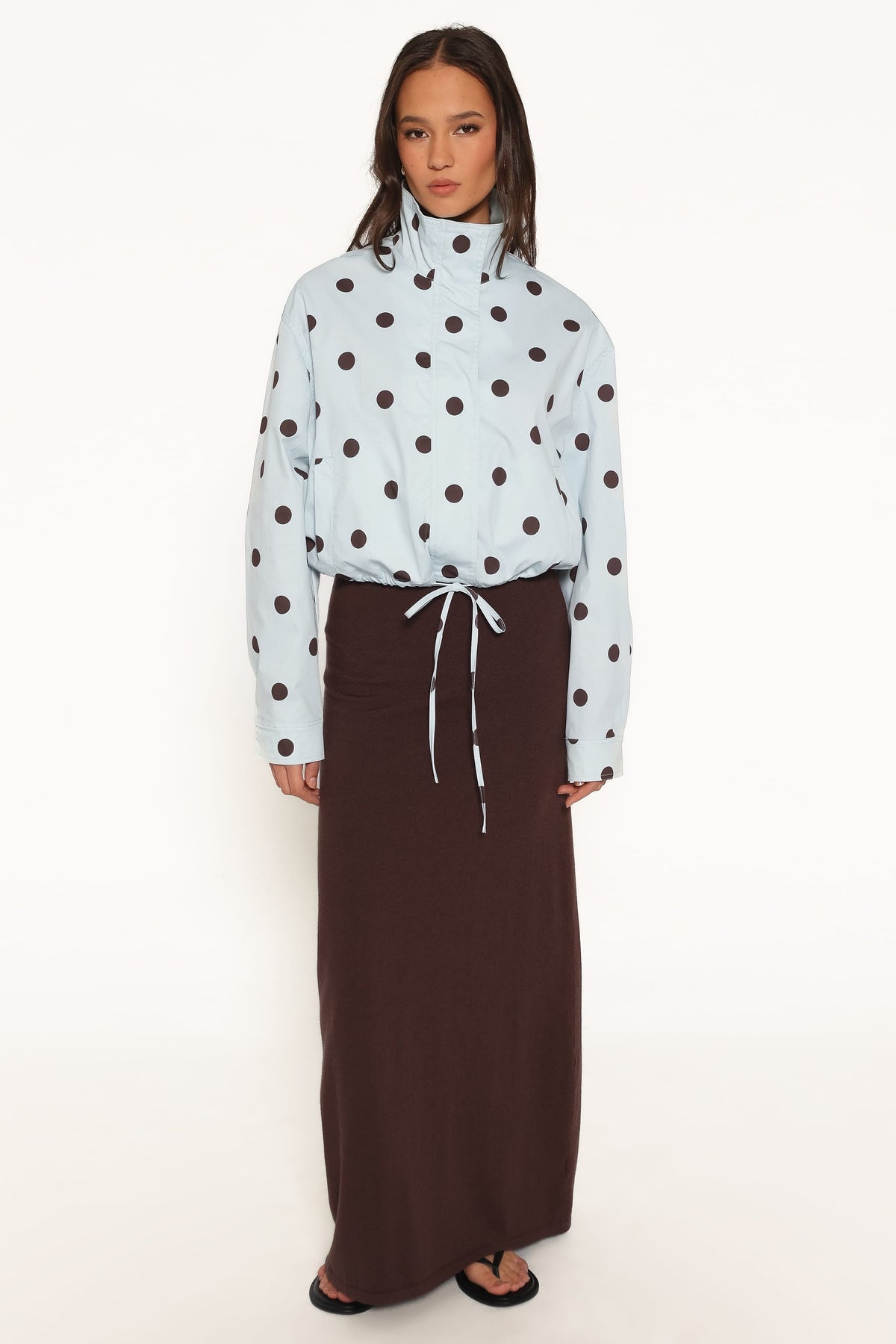 Zoella Funnel Neck Jacket in Blue Polka Dot – view 6 of 7
