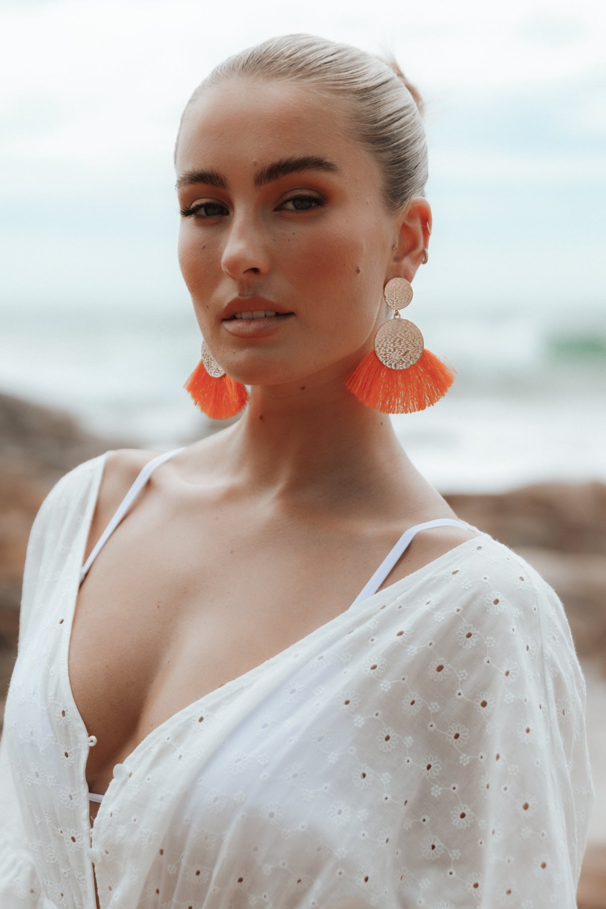 Eloise Tassel Earrings in Gold/Orange – view 2 of 4
