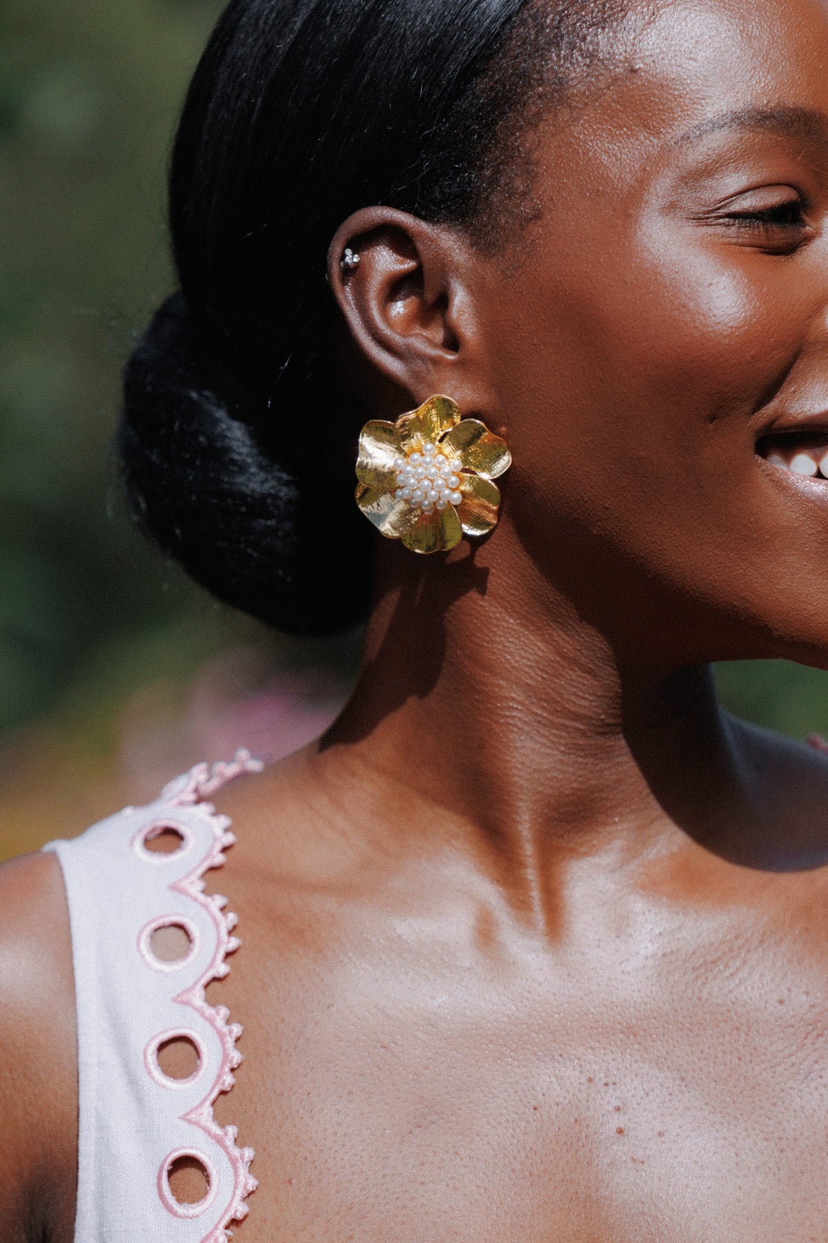 Lola Pearl Flower Earrings in Gold – view 1 of 4