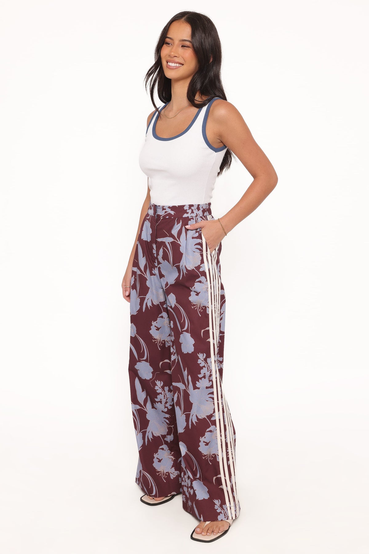 Aine Wide Leg Tailored Pant in Burgundy Floral – view 4 of 8