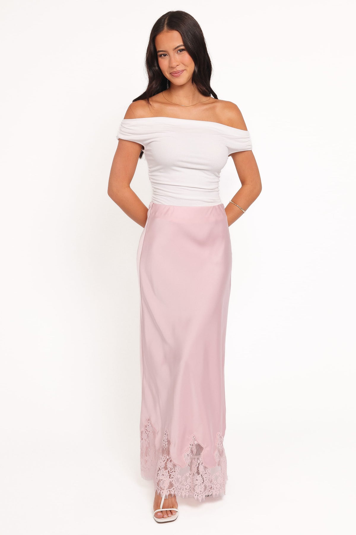Alira Lace Trim Midi Skirt in Pale Pink – view 3 of 7