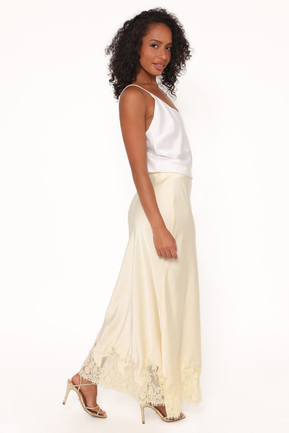 Alira Lace Trim Midi Skirt in Yellow – view 3 of 5