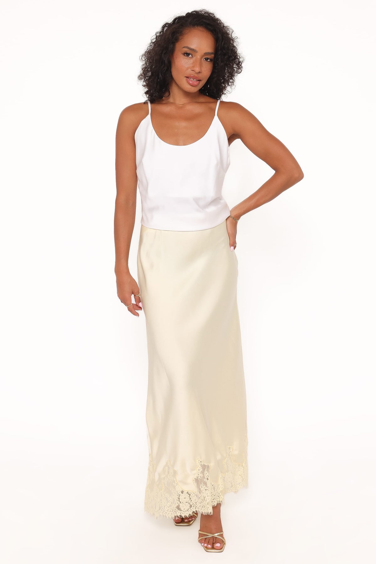 Alira Lace Trim Midi Skirt in Yellow – view 2 of 5