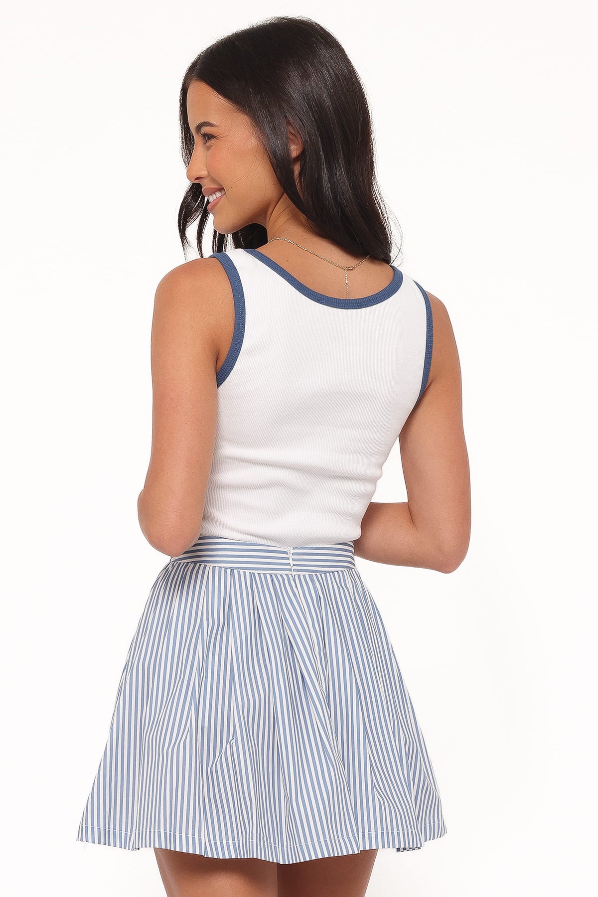 Amaya Pleated Mini Skirt in Blue Stripe – view 5 of 8
