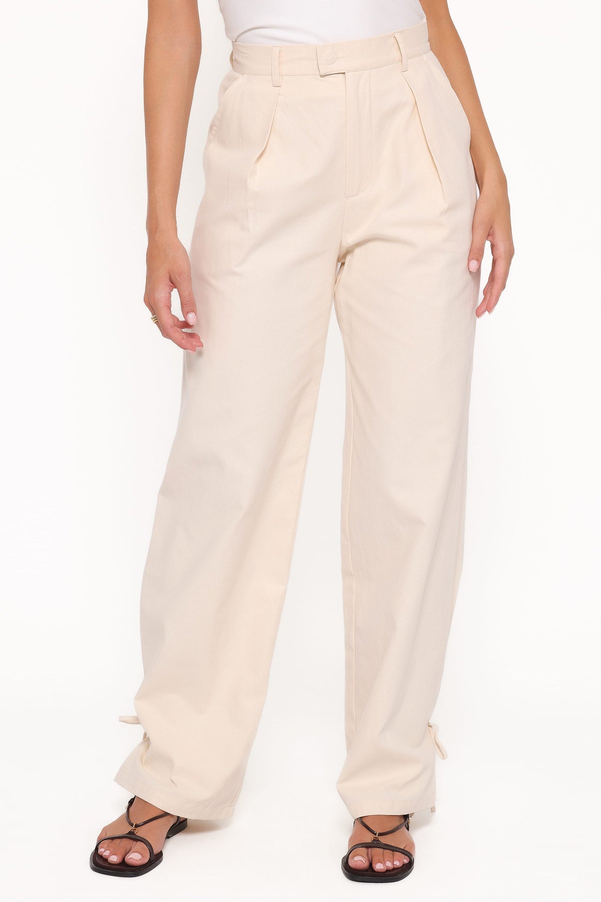 Asher Tie Detail Tapered Leg Pants in Cream – view 1 of 7