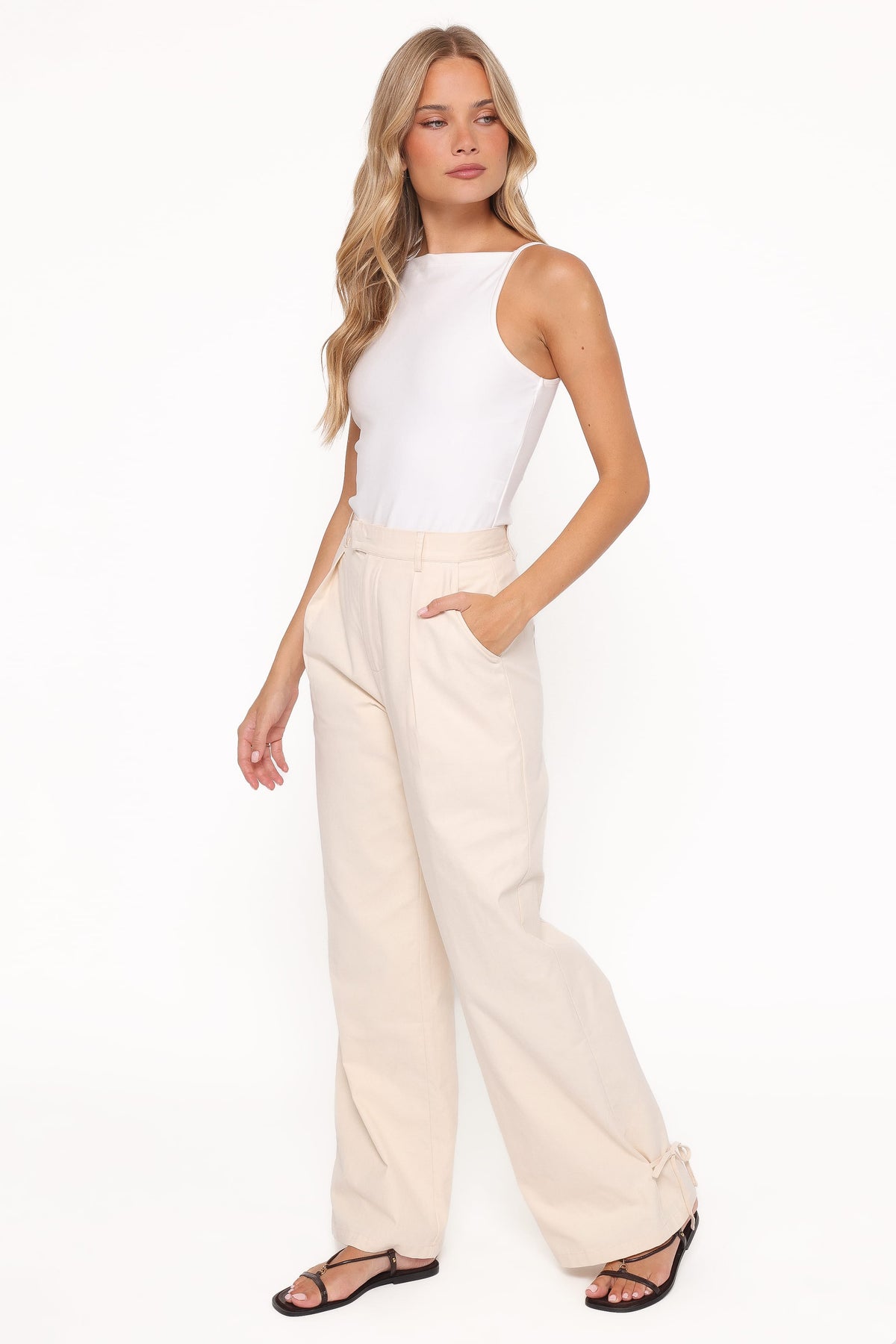 Asher Tie Detail Tapered Leg Pants in Cream – view 4 of 7