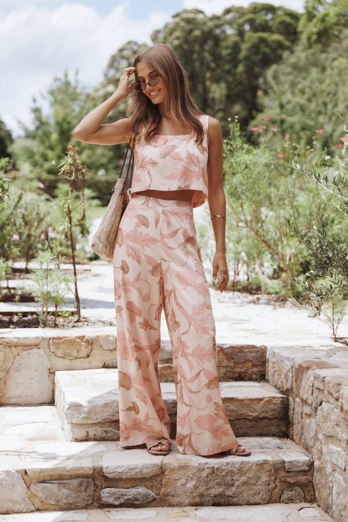 Brayden Wide Leg Linen Pant in Pink Floral – view 1 of 7