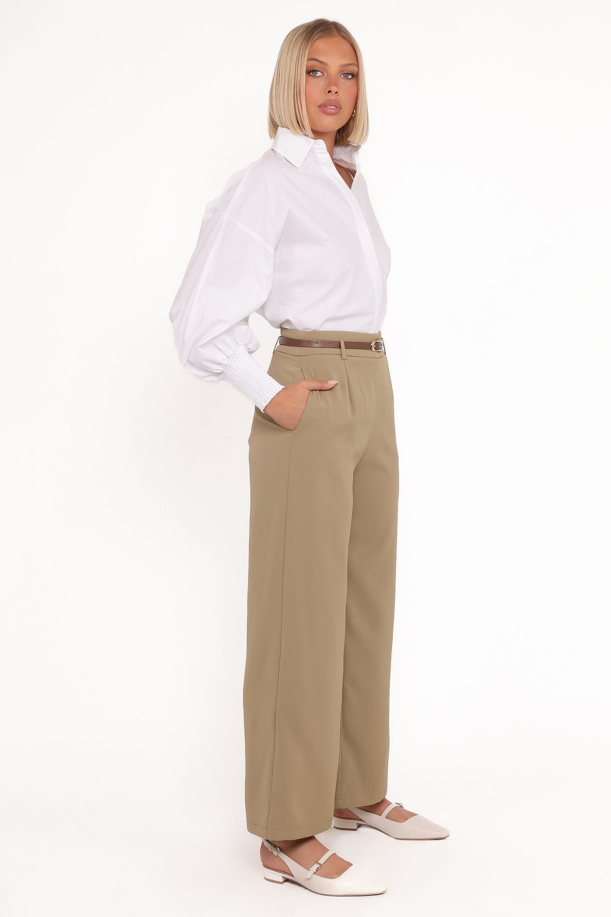 Ceres Belted Wide Leg Pant in Olive – view 4 of 7