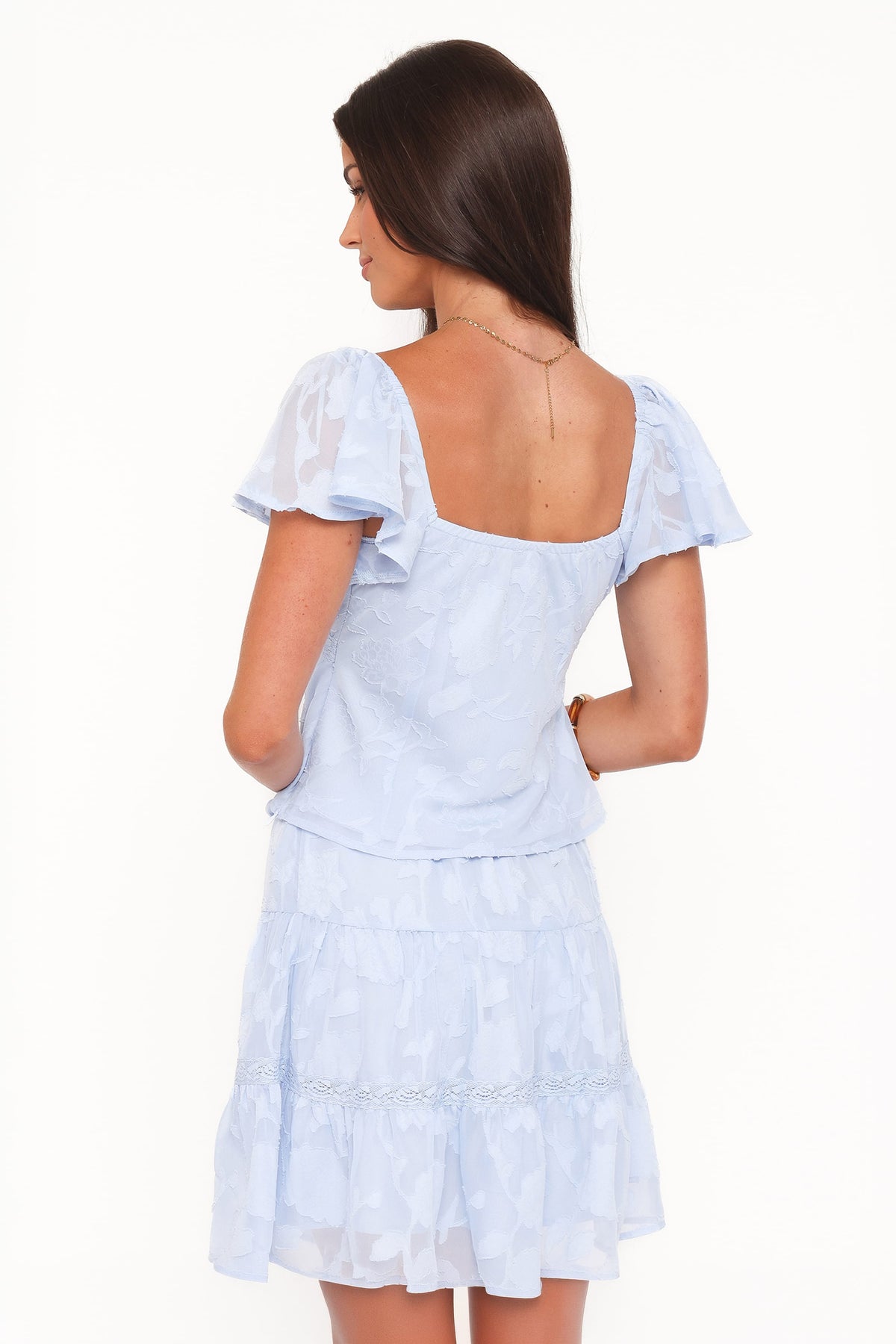 Clodagh Textured Tiered Mini Skirt in Powder Blue – view 5 of 7