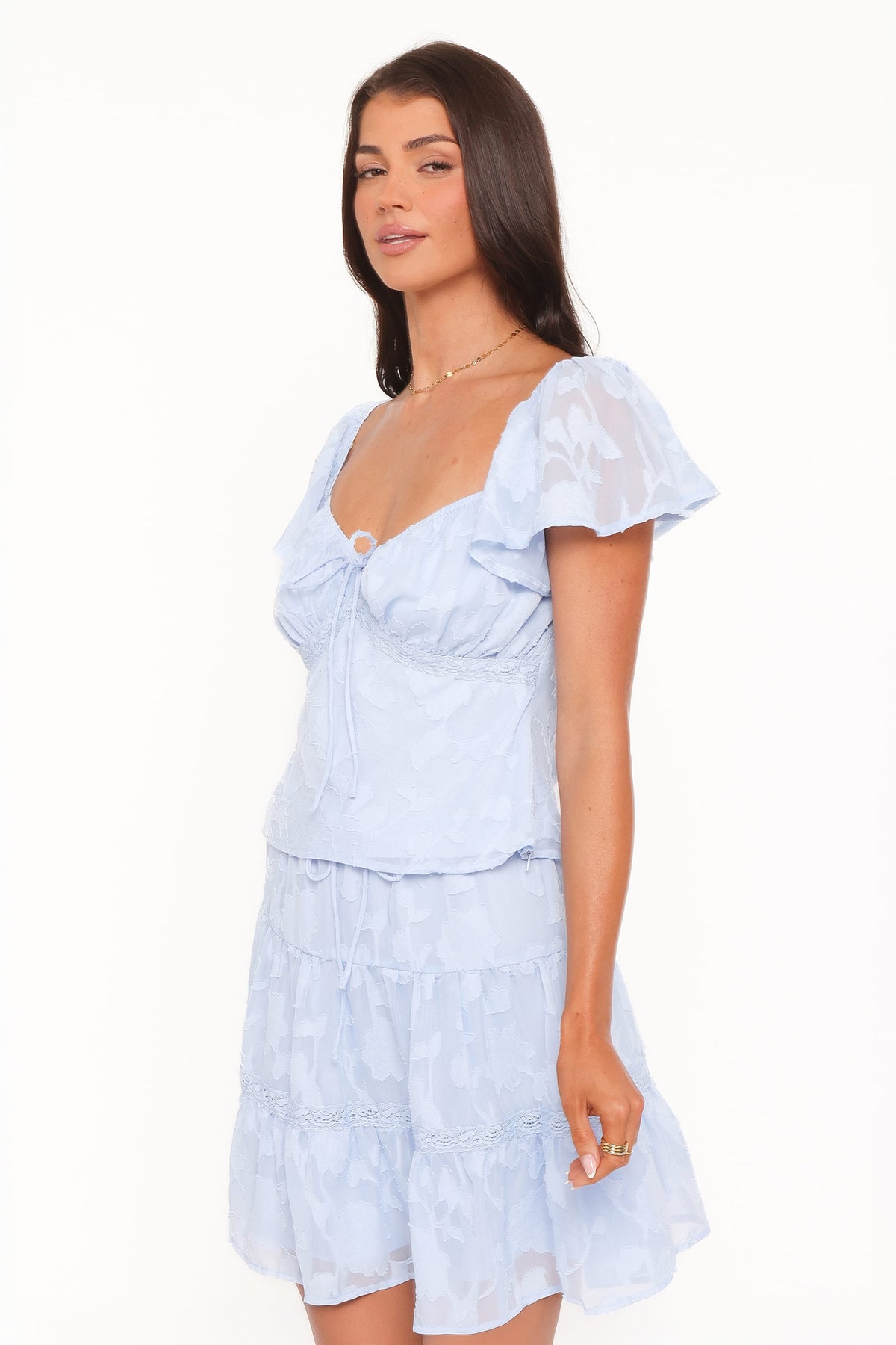Clodagh Textured Tiered Mini Skirt in Powder Blue – view 4 of 7