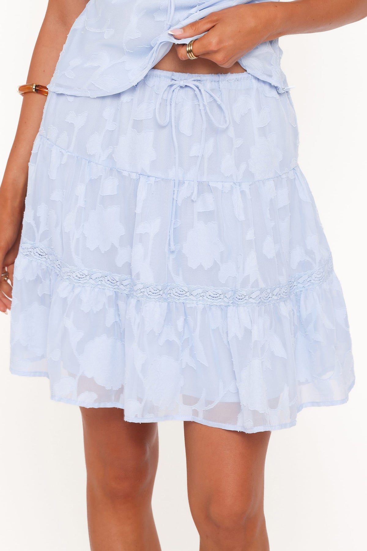 Clodagh Textured Tiered Mini Skirt in Powder Blue – view 3 of 7