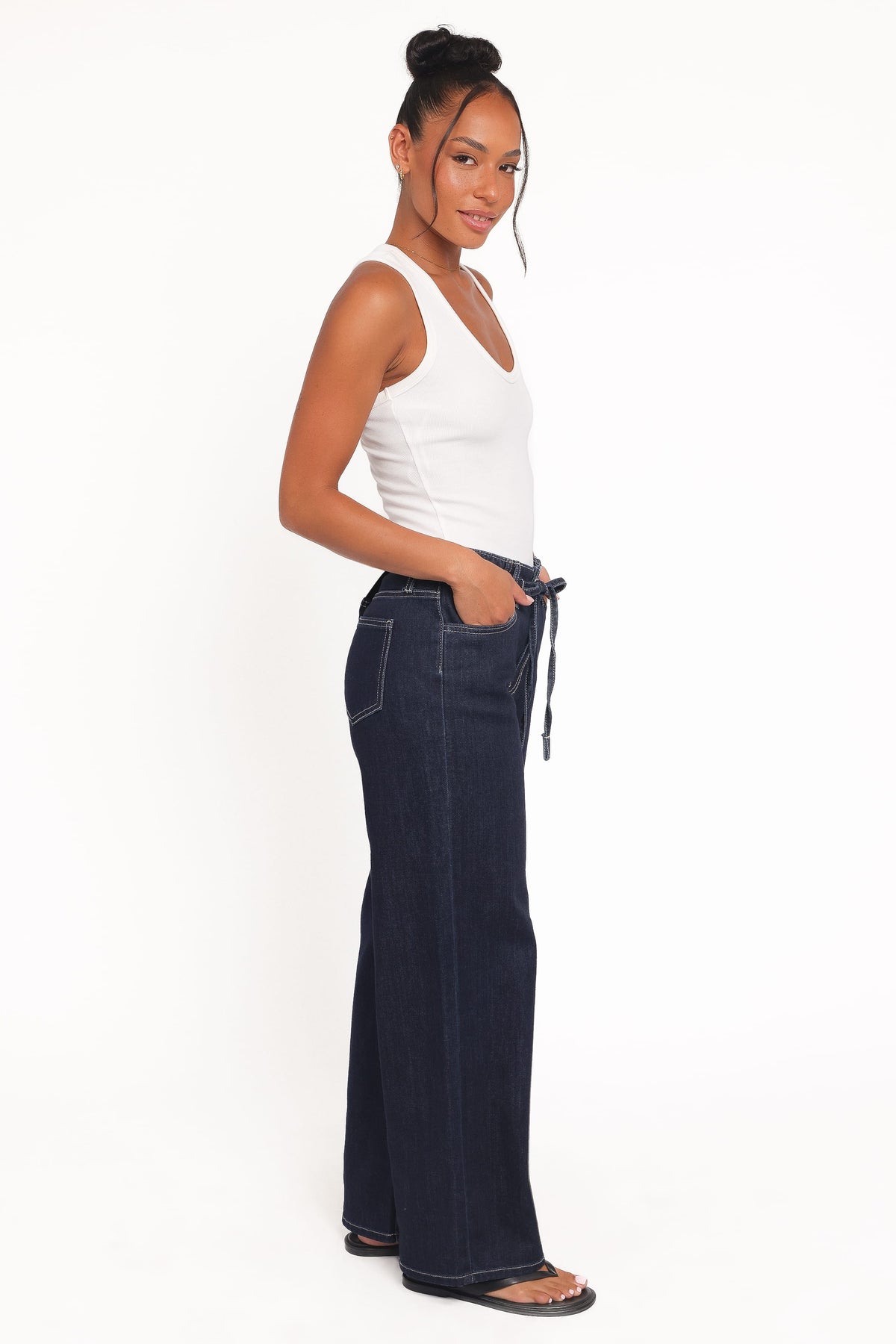 Clover Drawstring Wide Leg Jeans in Dark Wash – view 3 of 6