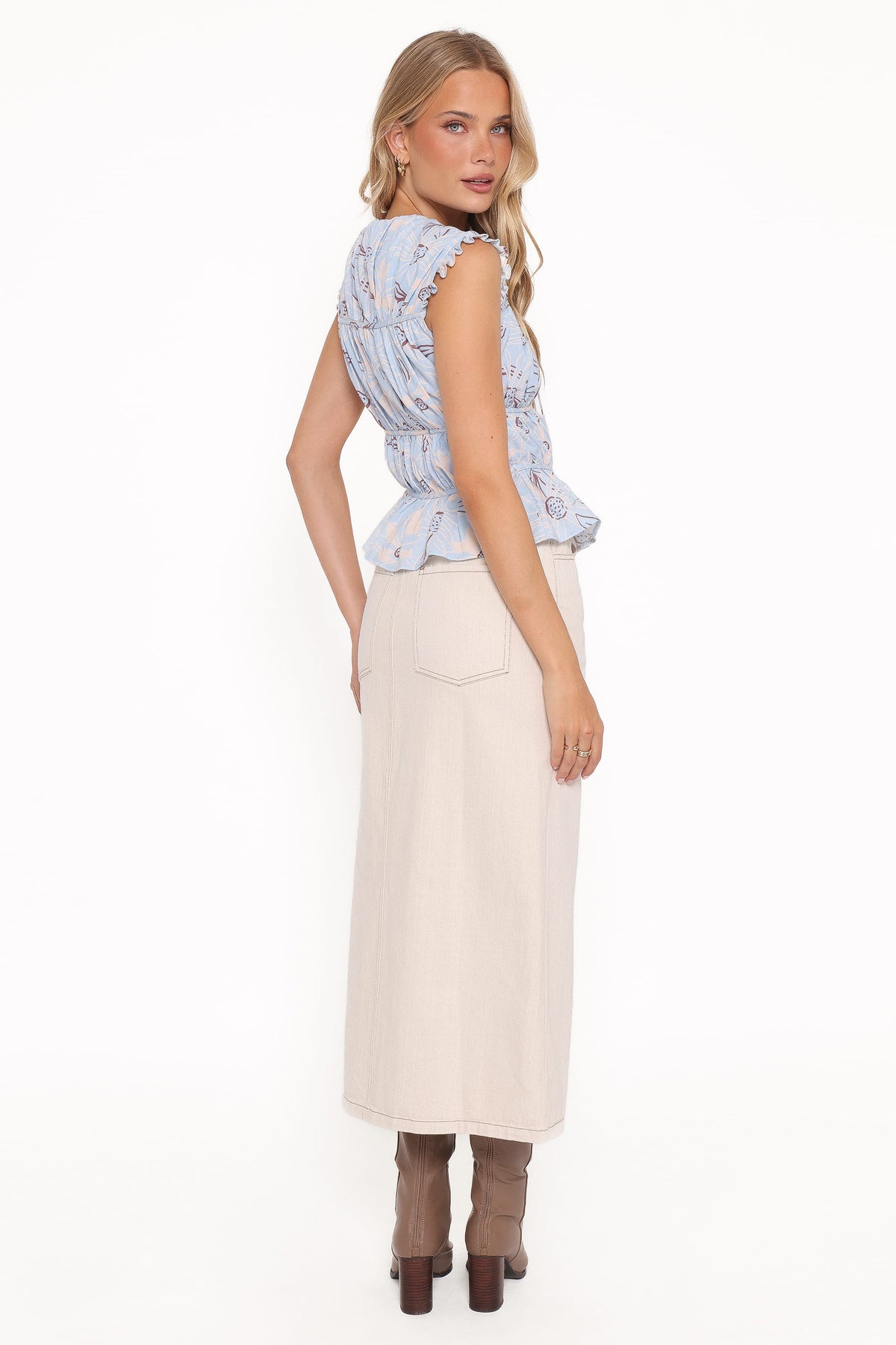 Dana Denim Midi Skirt in Bone – view 5 of 8