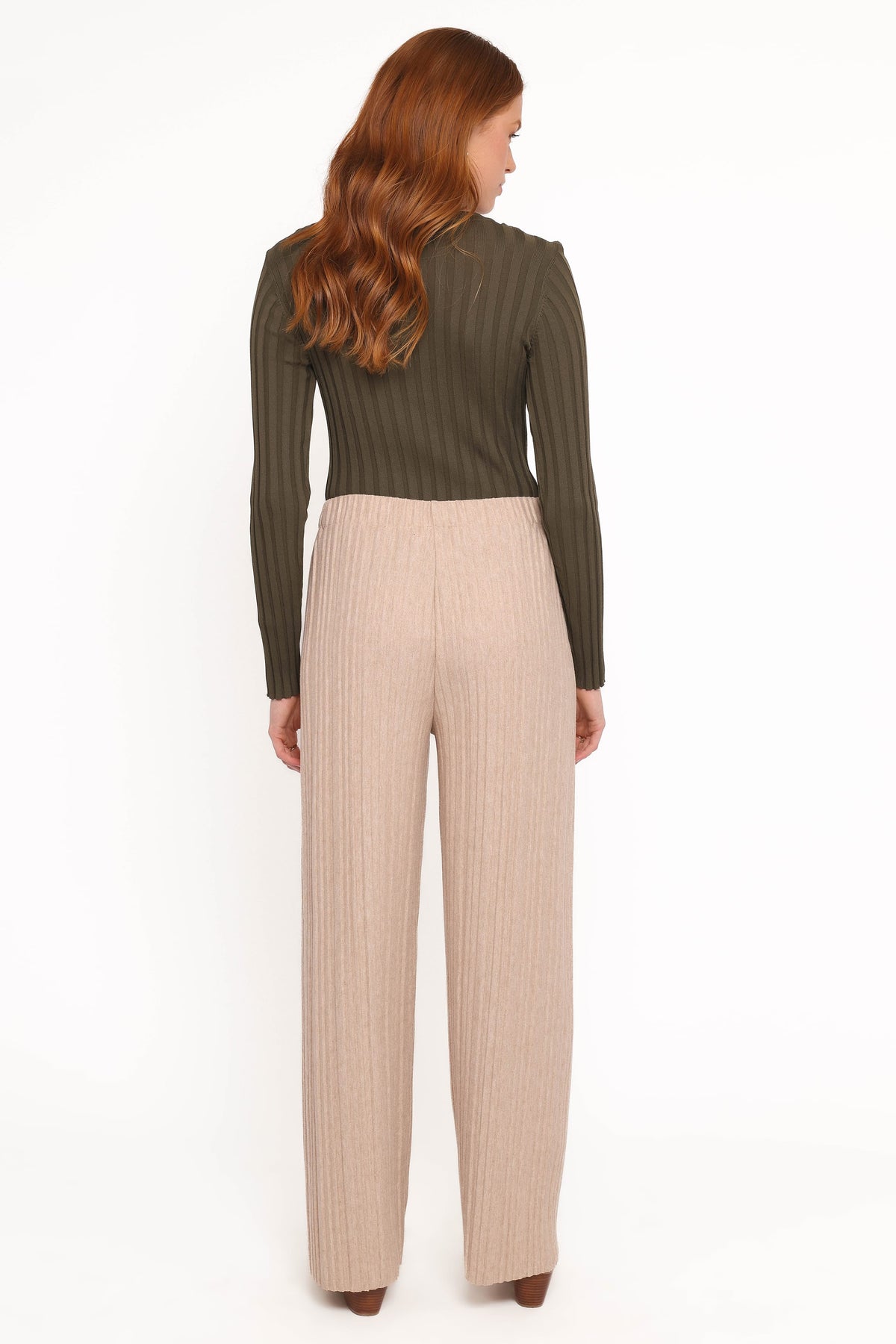 Davis Pleated Knit Pant in Beige – view 3 of 5