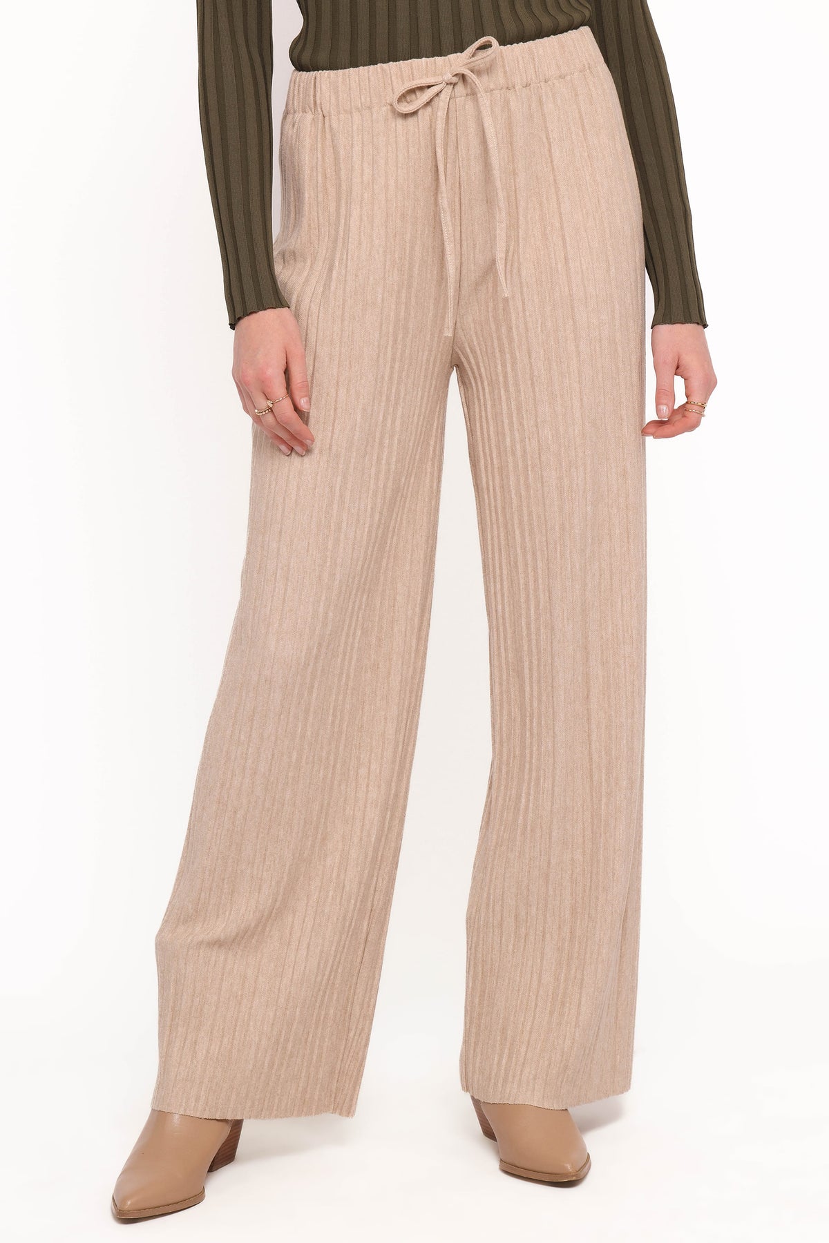 Davis Pleated Knit Pant in Beige – view 2 of 5
