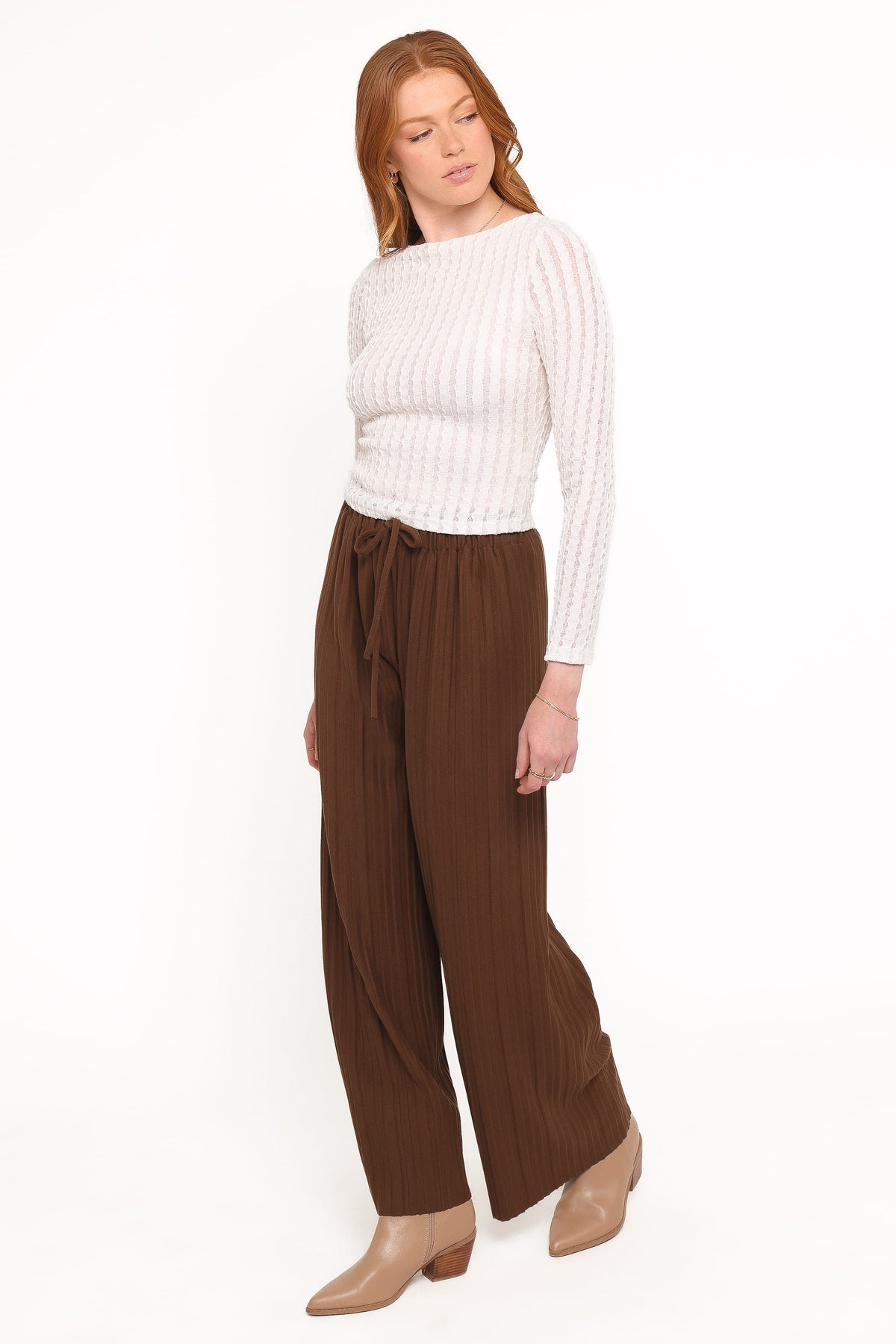 Davis Pleated Knit Pant in Brown – view 3 of 6